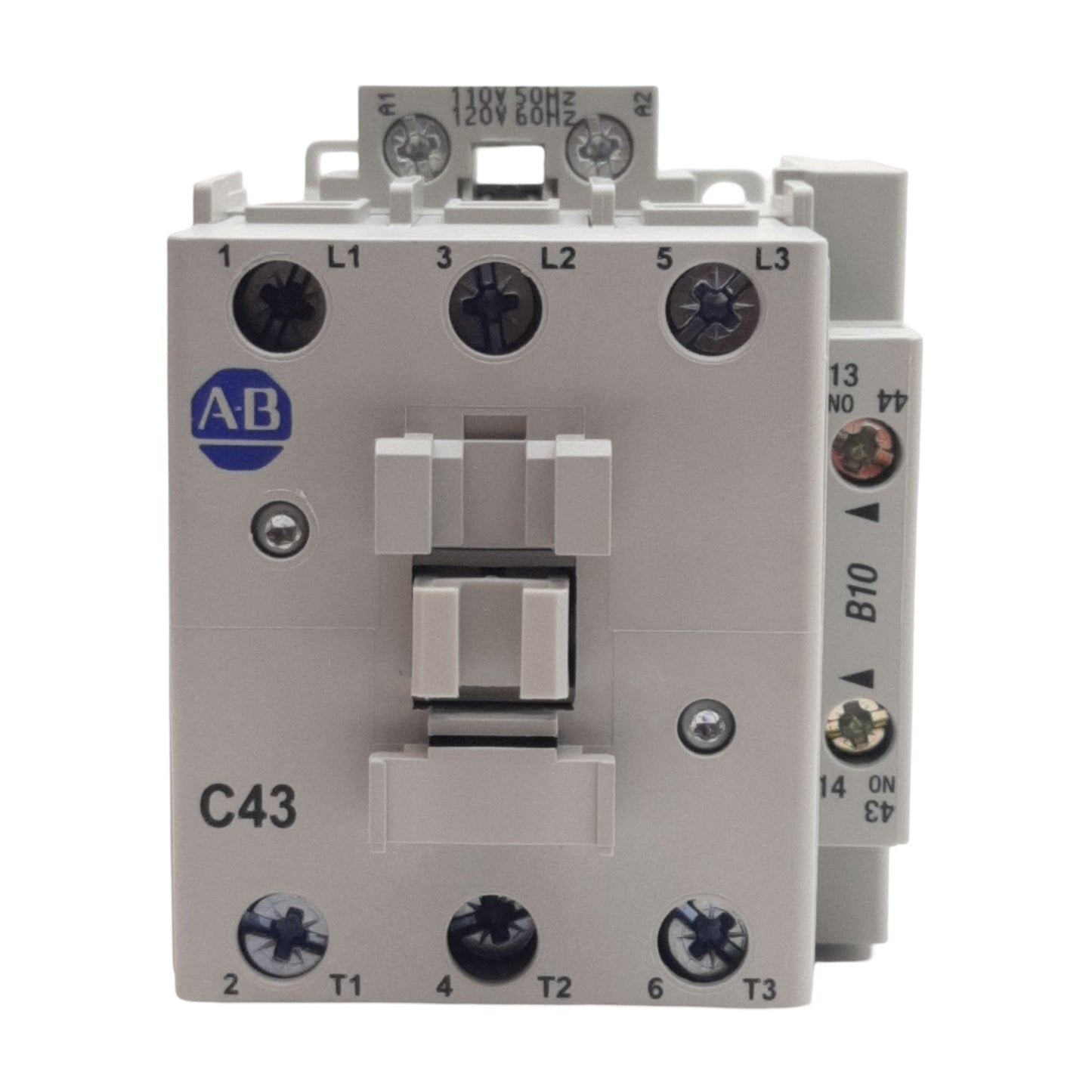 New Allen Bradley 100-C43D10 Contactor, 3-Pole + 1NO, 43A 600VAC, 110/120VAC Coil
