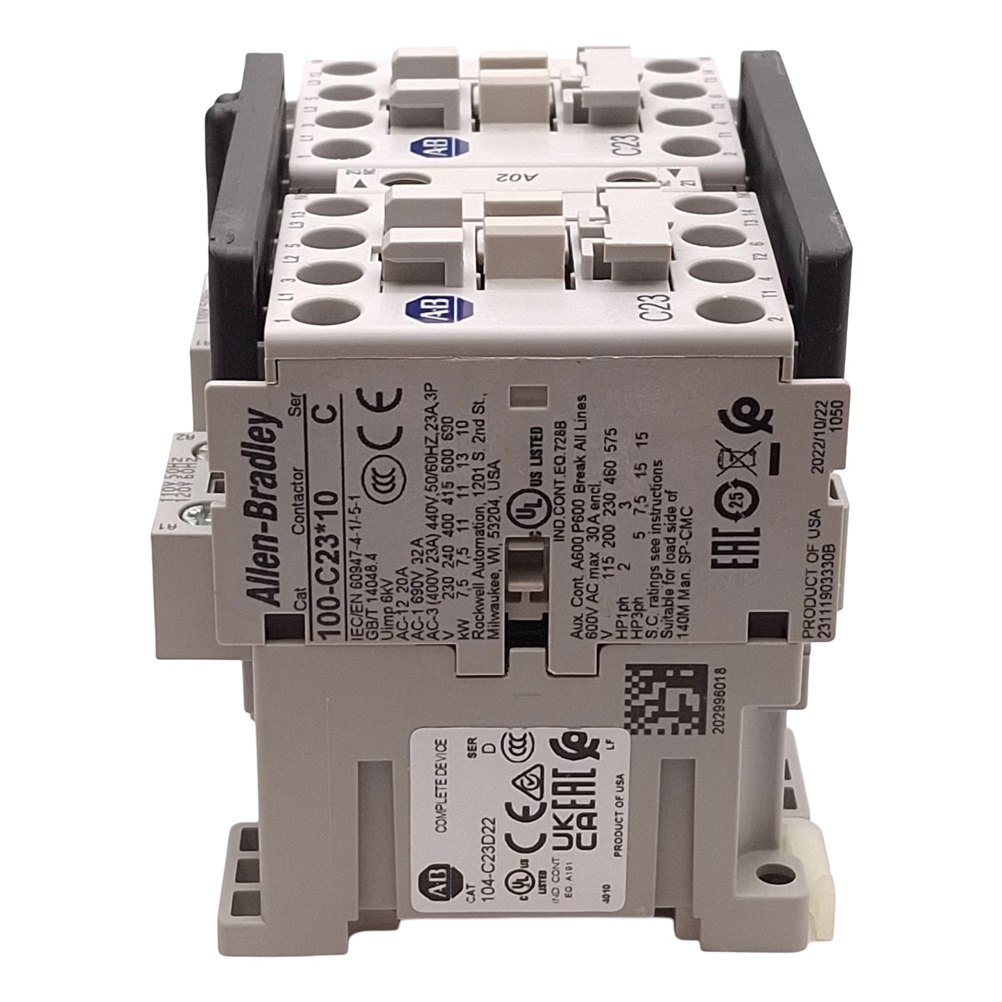 New Allen Bradley 104-C23D22 IEC Reversing Contactor 3-Pole 2NO+2NC, 23A 400VAC 11kW
