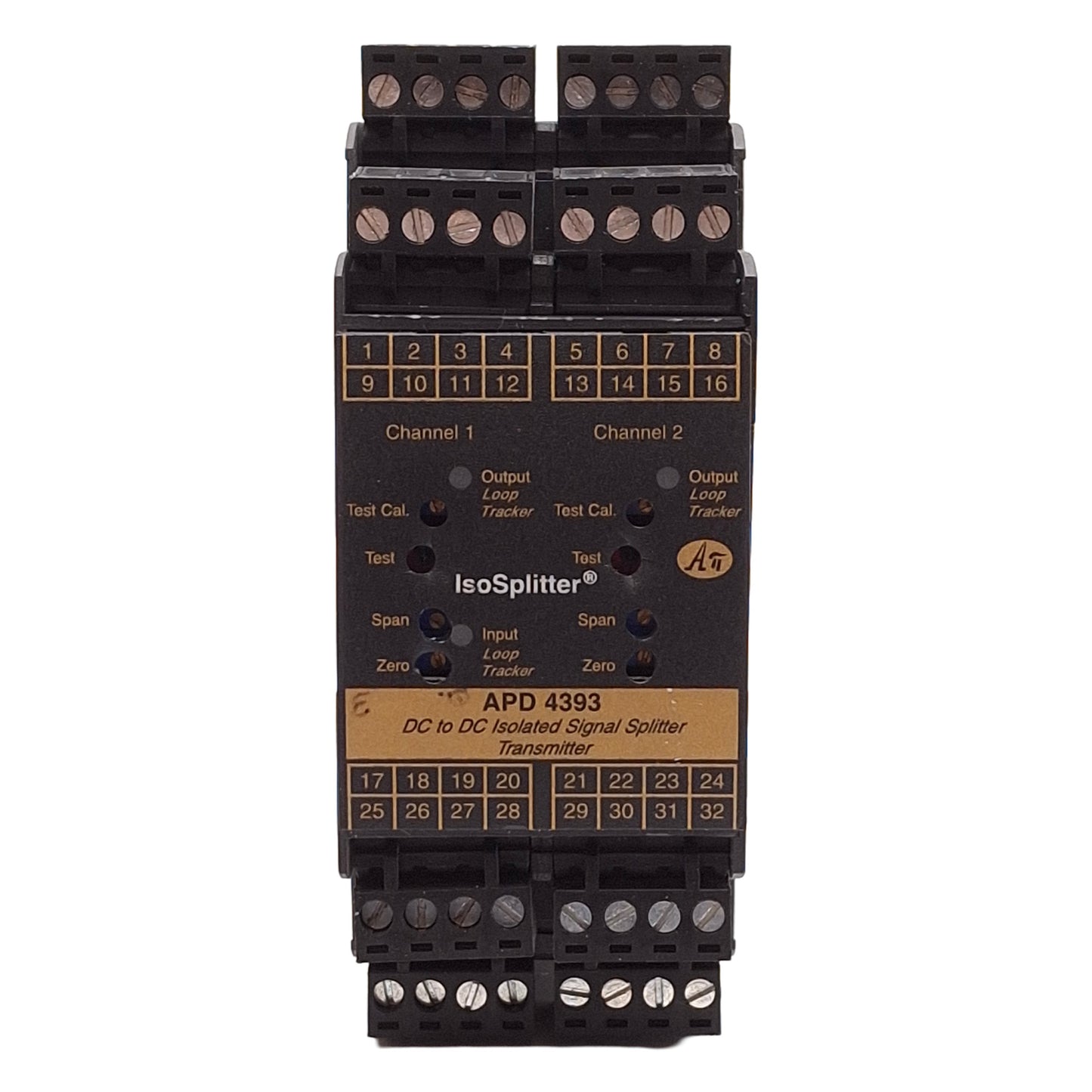 Used API APD 4393 DC to DC Isolated Signal Splitter Transmitter, 4-20mA I/O, DIN Rail