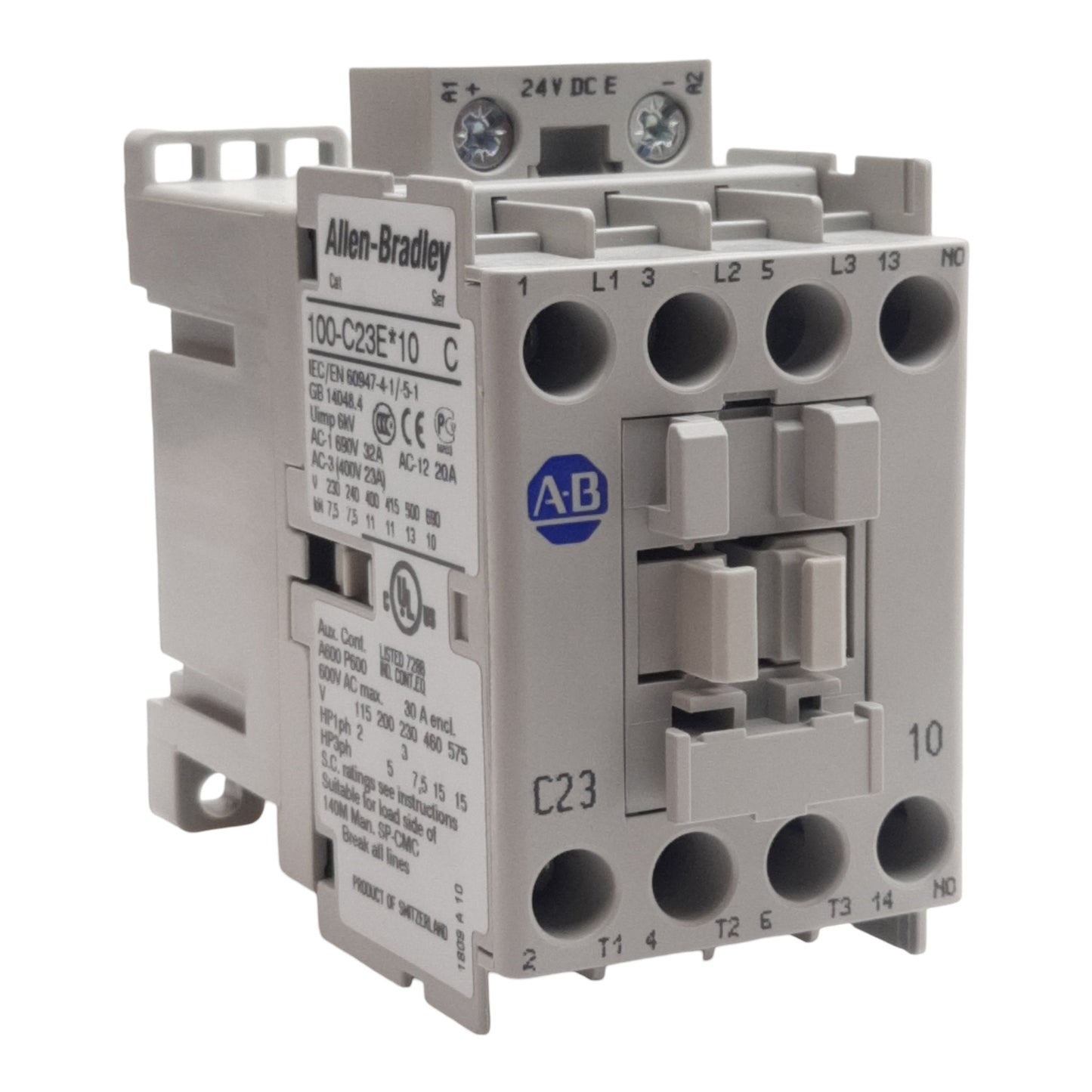 New Allen Bradley 100-C23EJ10 Contactor, 3-Pole + 1N.O., 23A 600VAC, 24VDC Coil