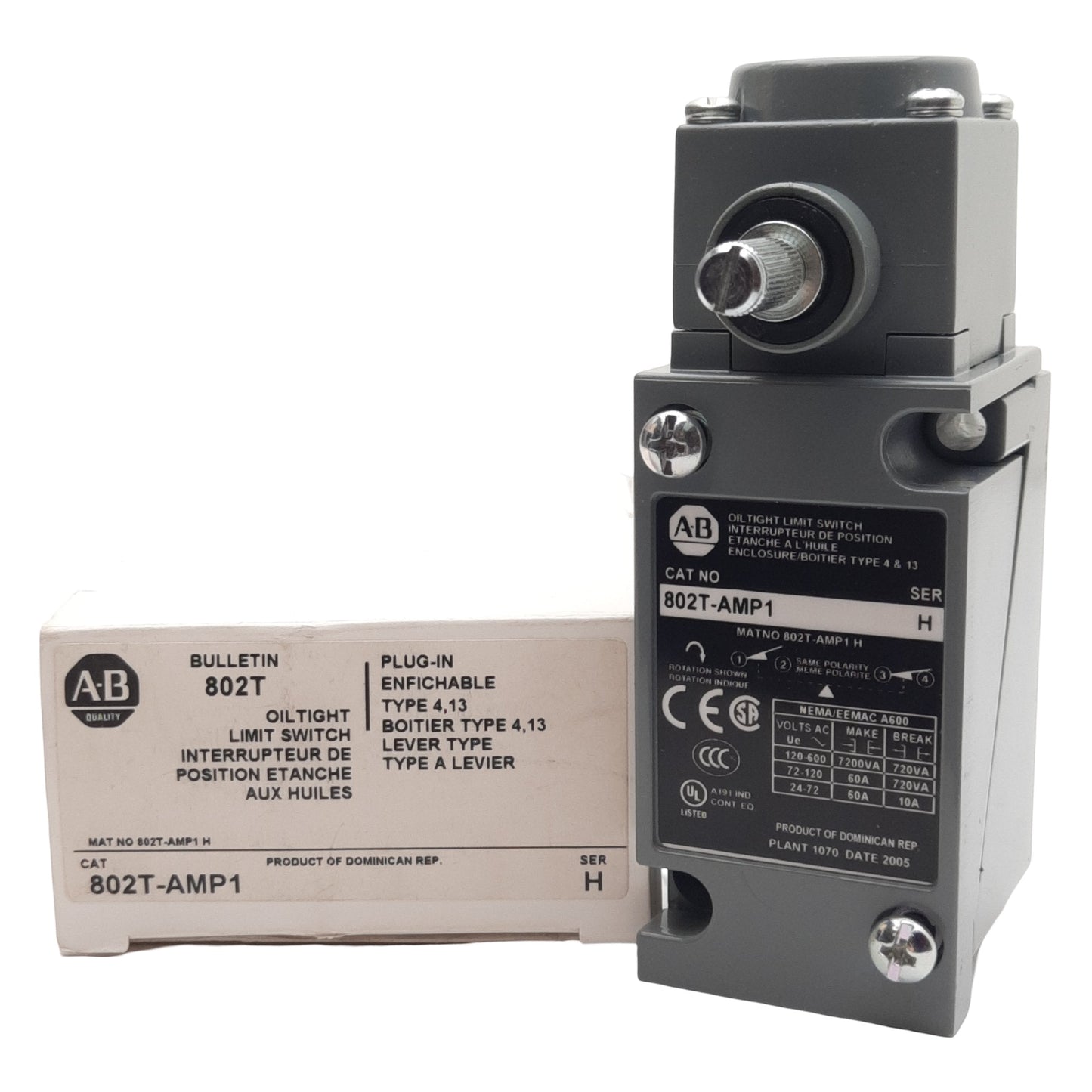 New Allen Bradley 802T-AMP1 Oiltight Limit Switch 2-Circuit 1NC + 1NO, 10A 600VAC