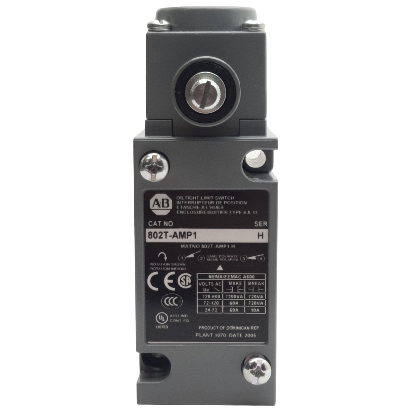 New Allen Bradley 802T-AMP1 Oiltight Limit Switch 2-Circuit 1NC + 1NO, 10A 600VAC