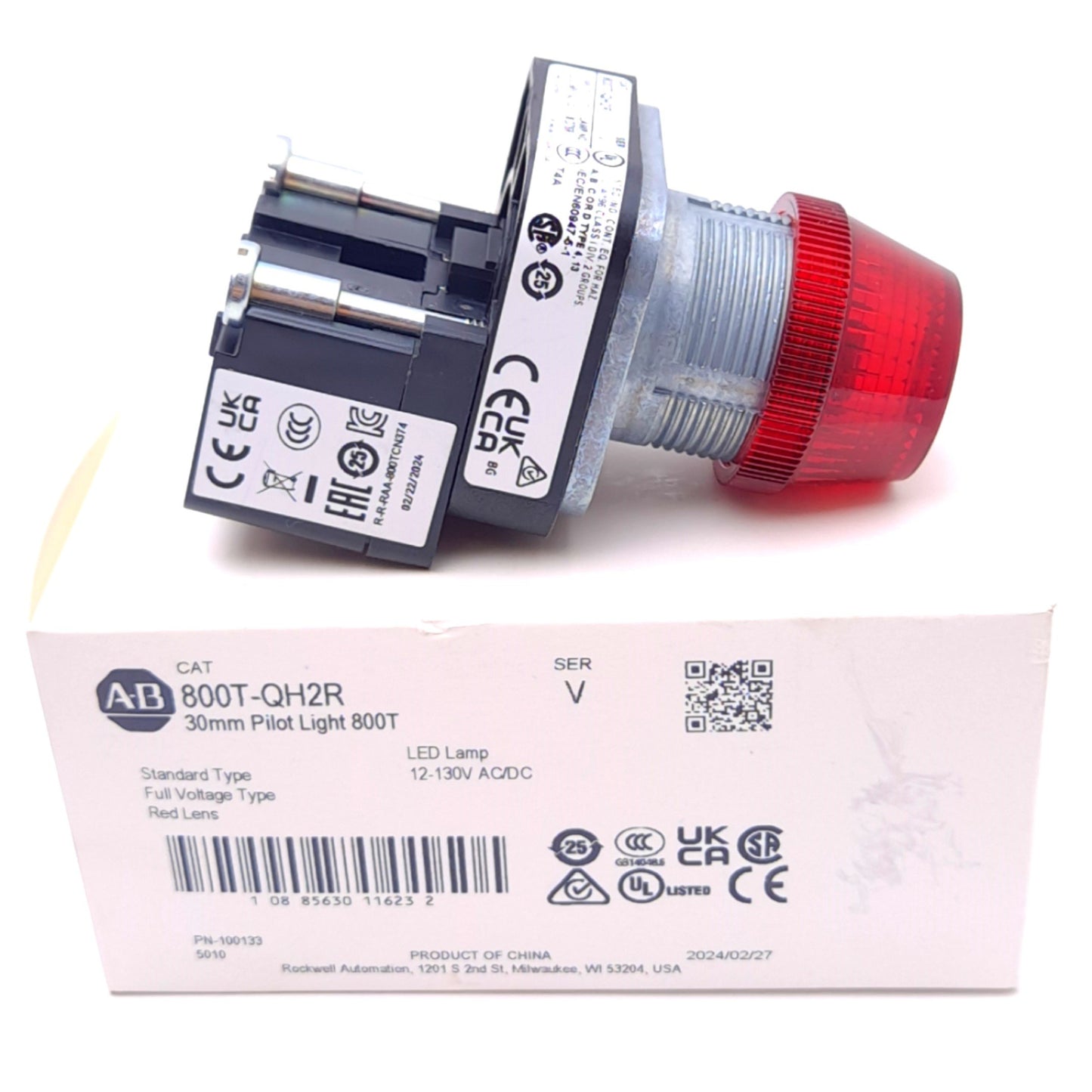 New Allen Bradley 800T-QH2R Indicator Pilot Light, ø30mm, 12-130V AC/DC, LED, Red