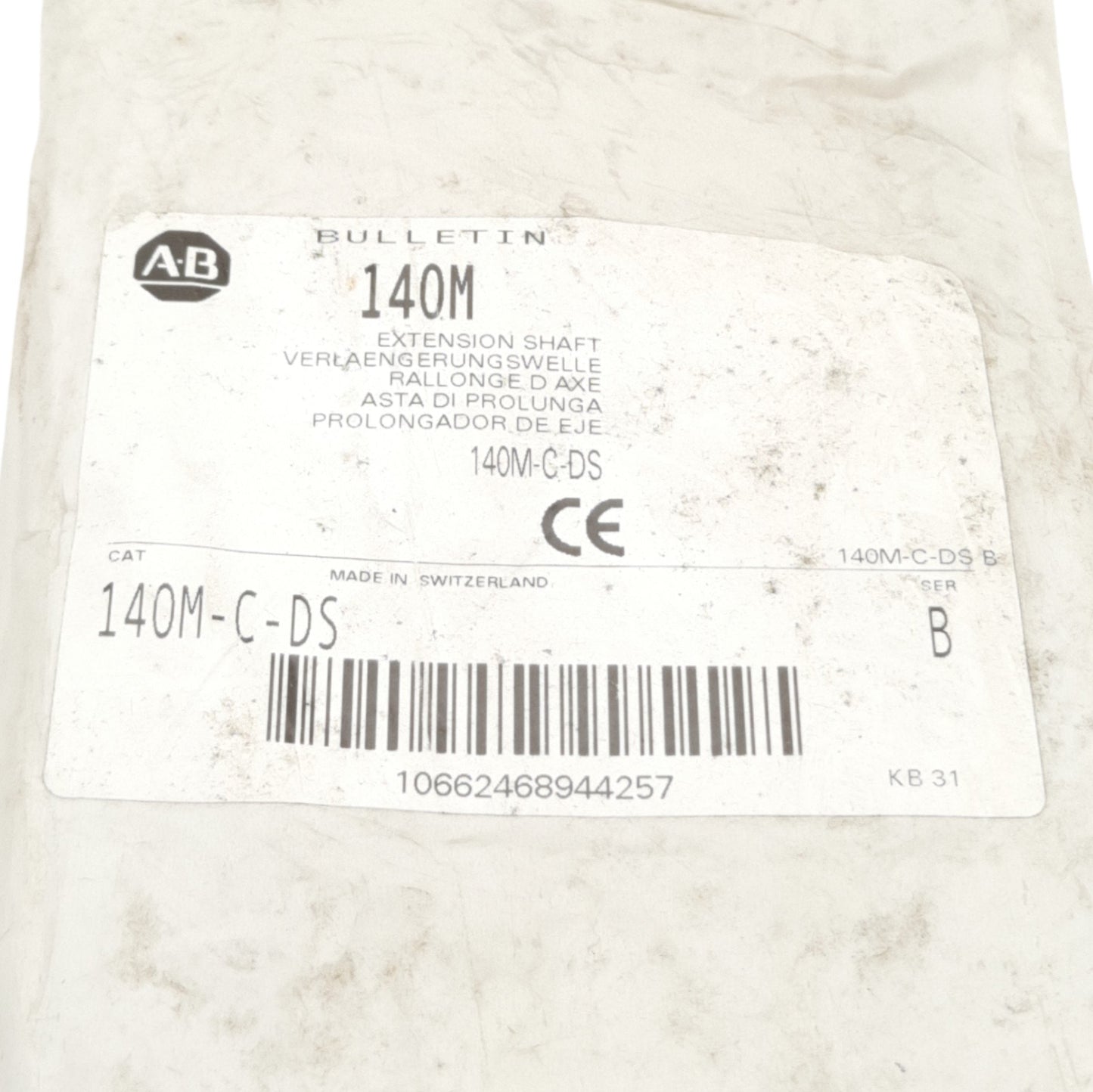 New Allen Bradley 140M-C-DS Operating Handle Extension Shaft, 10in Length, 6mm x 6mm
