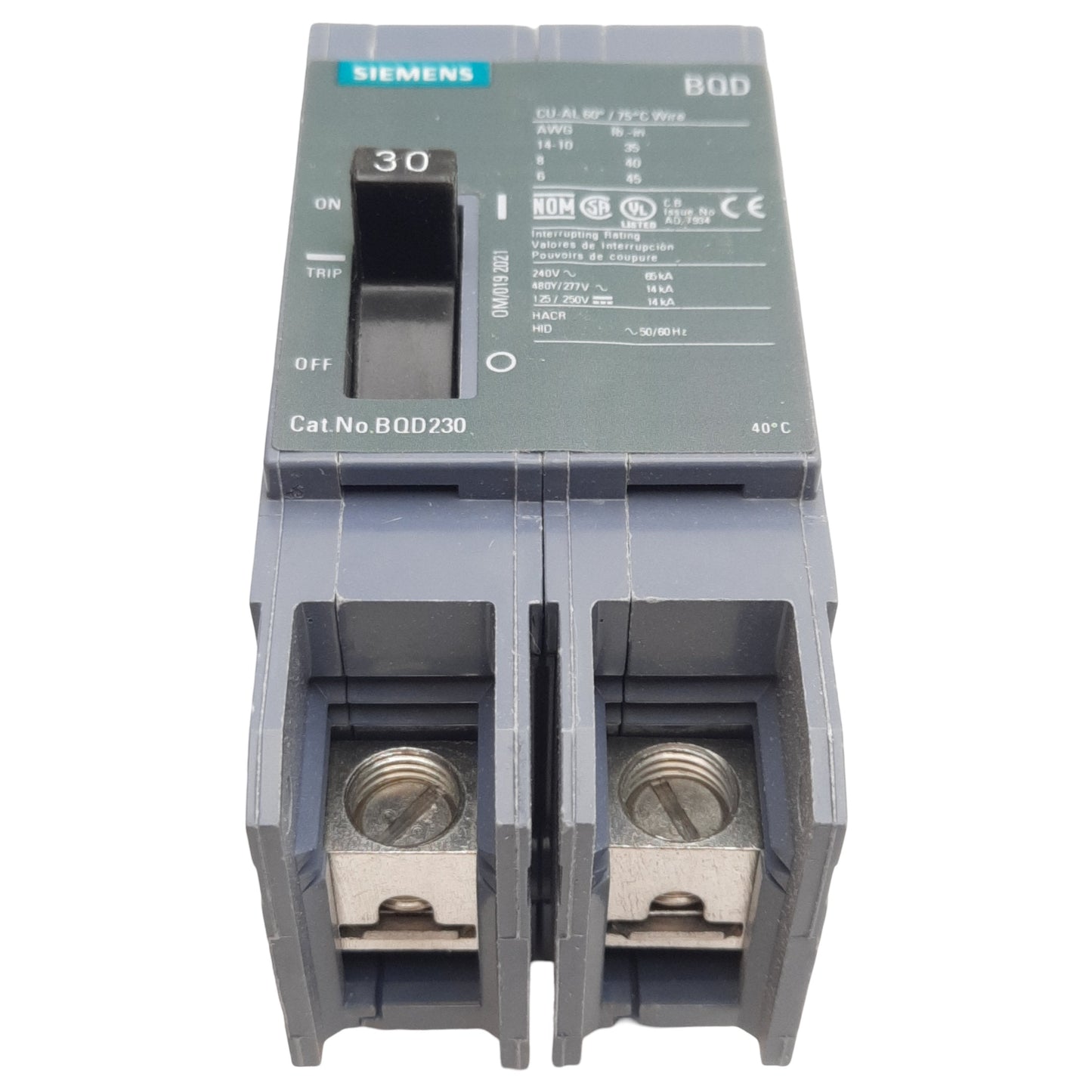 New Siemens BQD230 Circuit Breaker, 2-Pole 30A, 480Y/277VAC 3-Phase, 125/250VDC