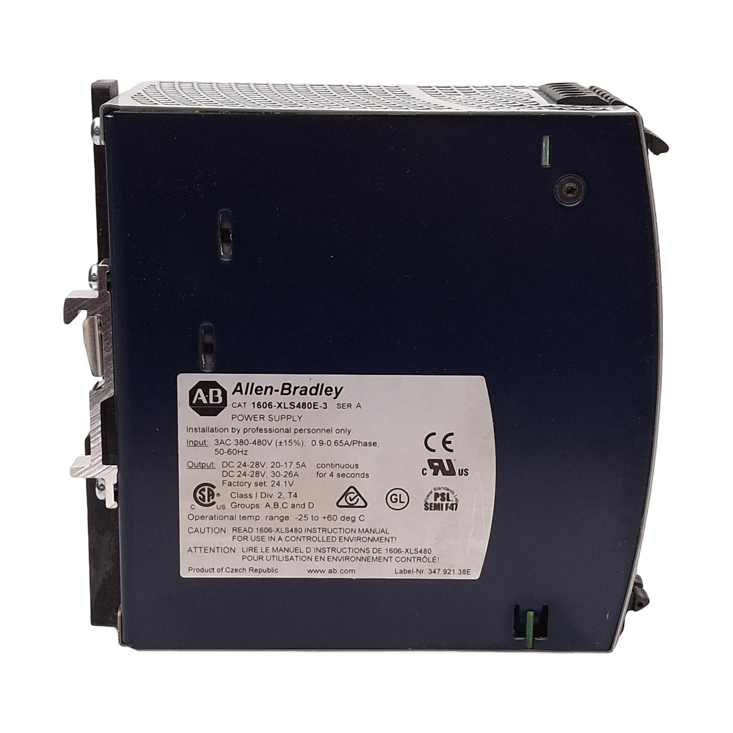 New Allen Bradley 1606-XLS480E-3 PLC Power Supply, 3Ø 380/480VAC In, 24VDC Out, 480W