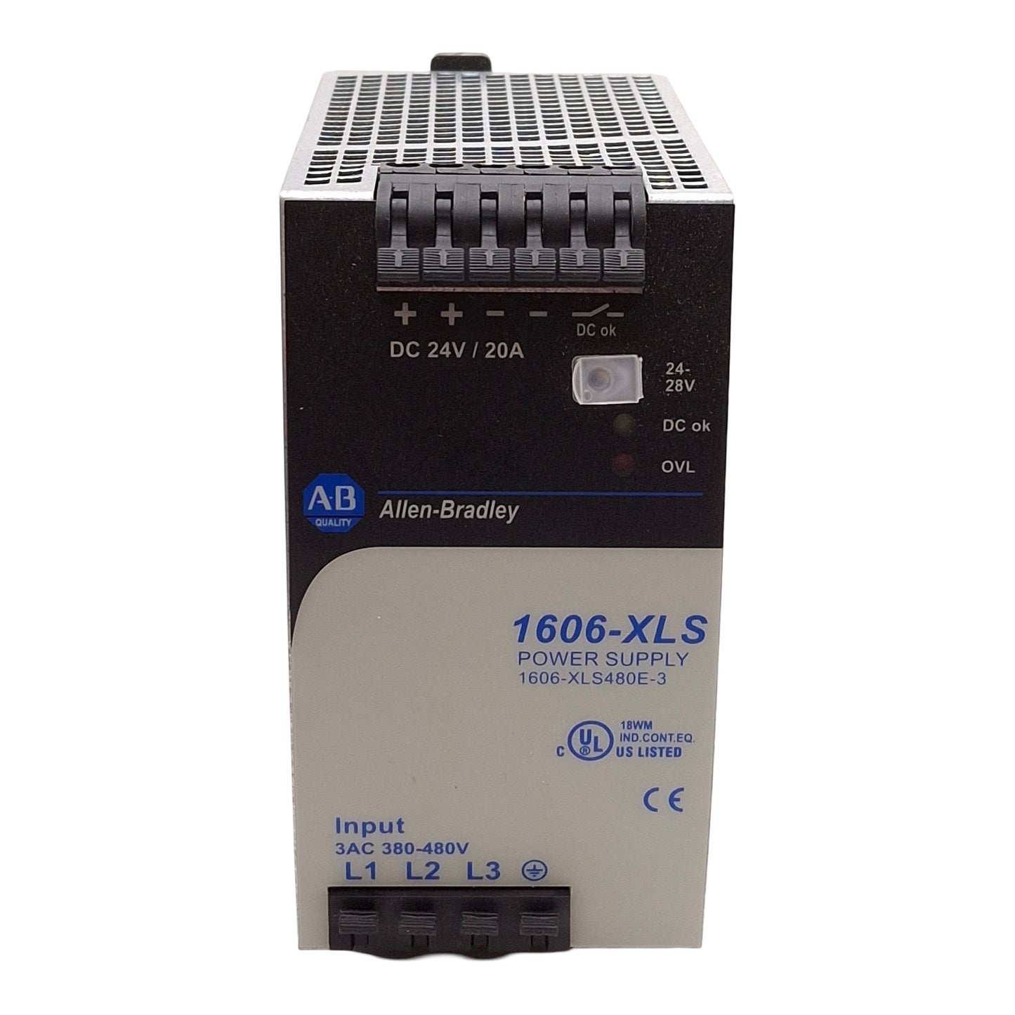 New Allen Bradley 1606-XLS480E-3 PLC Power Supply, 3Ø 380/480VAC In, 24VDC Out, 480W