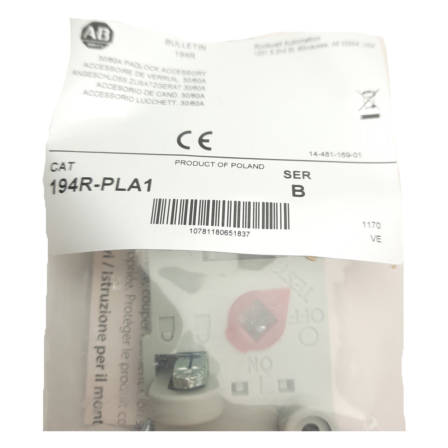 New Allen Bradley 194R-N1 W/ 194R-PLA1, Disconnect Switch & Padlock Accessory