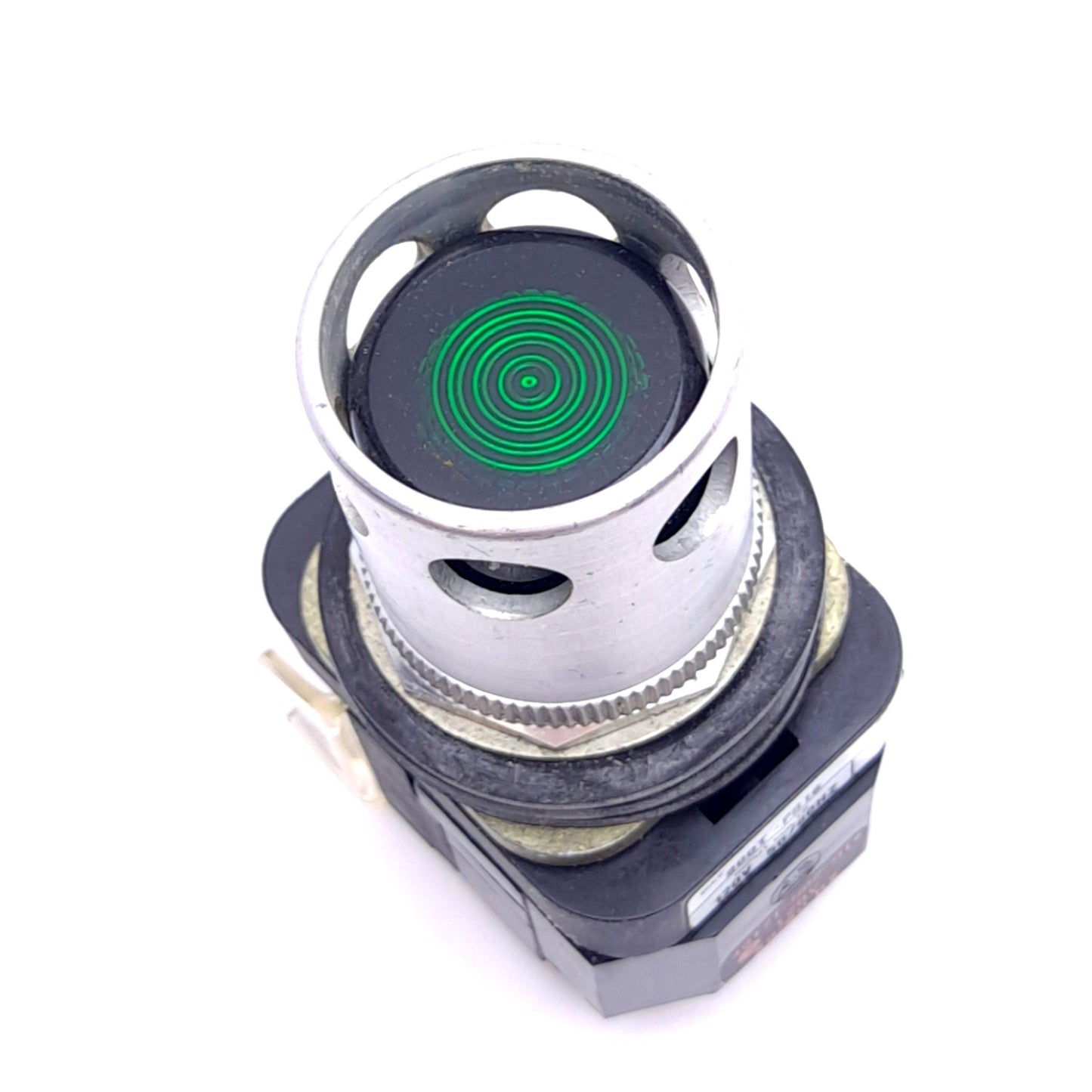 Used Allen Bradley 800T-PB16G Pushbutton Switch w/ Guard, ø30mm,1NO 1NC, 600VAC 10A