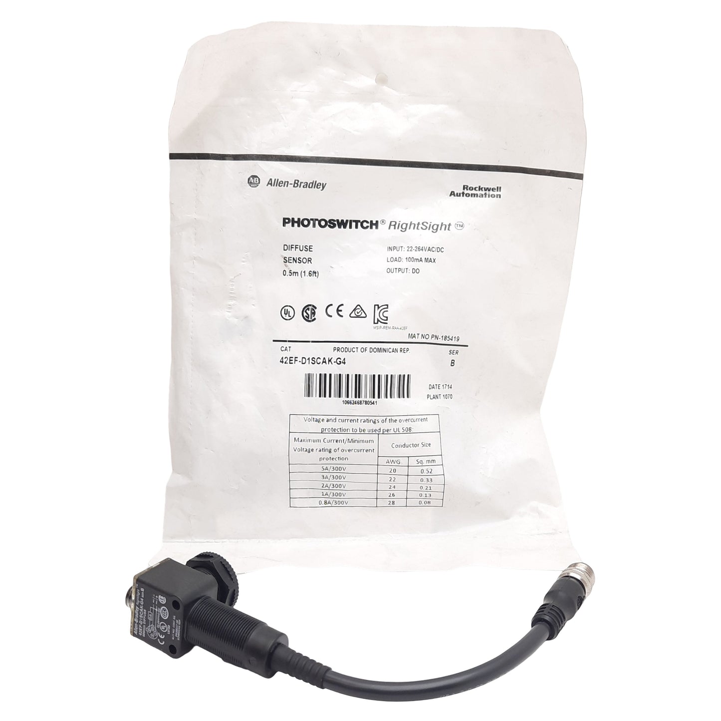 New Allen Bradley 42EF-D1SCAK-G4 Photoelectric Sensor 22-264VAC/DC 100mA 500mm Range