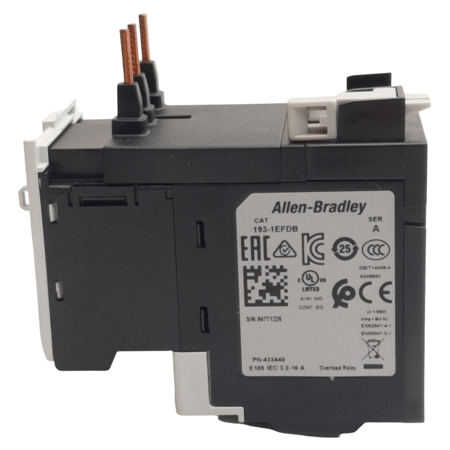 New Allen Bradley 193-1EFDB Thermal Overload Relay, 3.2-16A, 1N.O. + 1N.C., 600VAC
