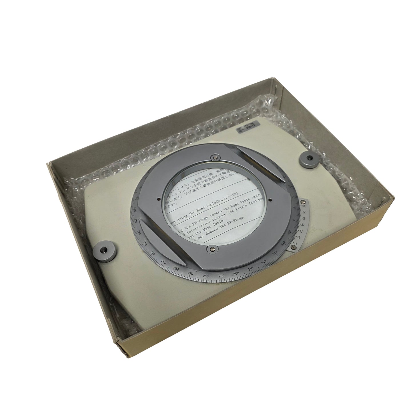 New – Open box Mitutoyo 172-196 Rotary Table Work Piece Fixture For Profile Projectors 100mm