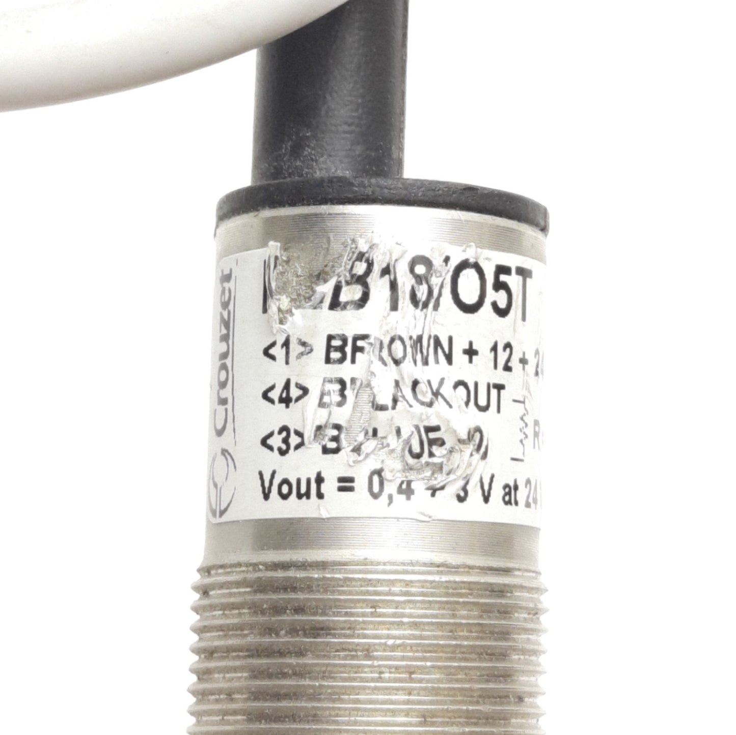 Used Crouzet IMB18O5T Proximity Sensor 5mm Range, 12-24VDC Supply, 0.4-3V Output, M18