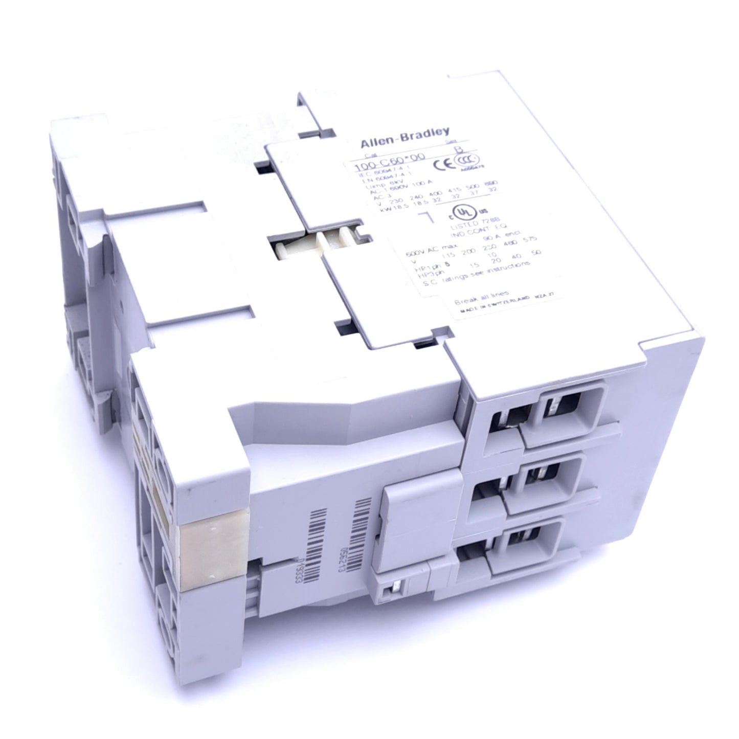 Used Allen Bradley 100-C60D00 Contactor, 3-Pole, 60A 460VAC 3-Phase, 110/120VAC Coil