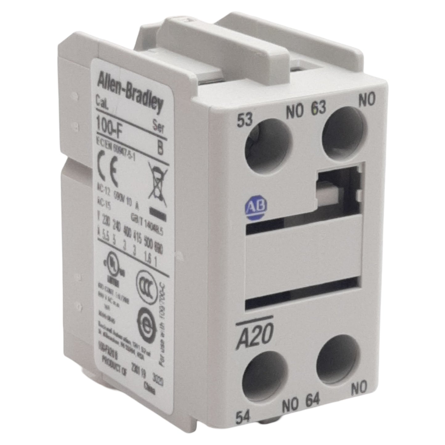 New Allen Bradley 100-FA20 Auxiliary Contact Block, 2-Pole, 2N.O., 10A 600VAC