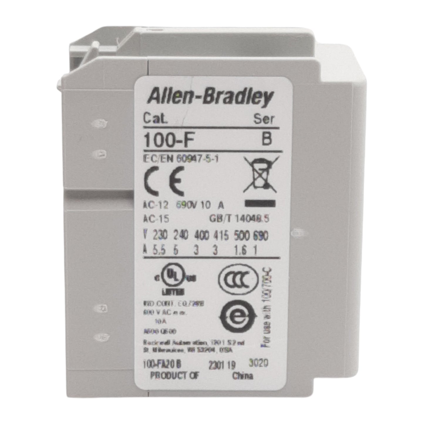 New Allen Bradley 100-FA20 Auxiliary Contact Block, 2-Pole, 2N.O., 10A 600VAC