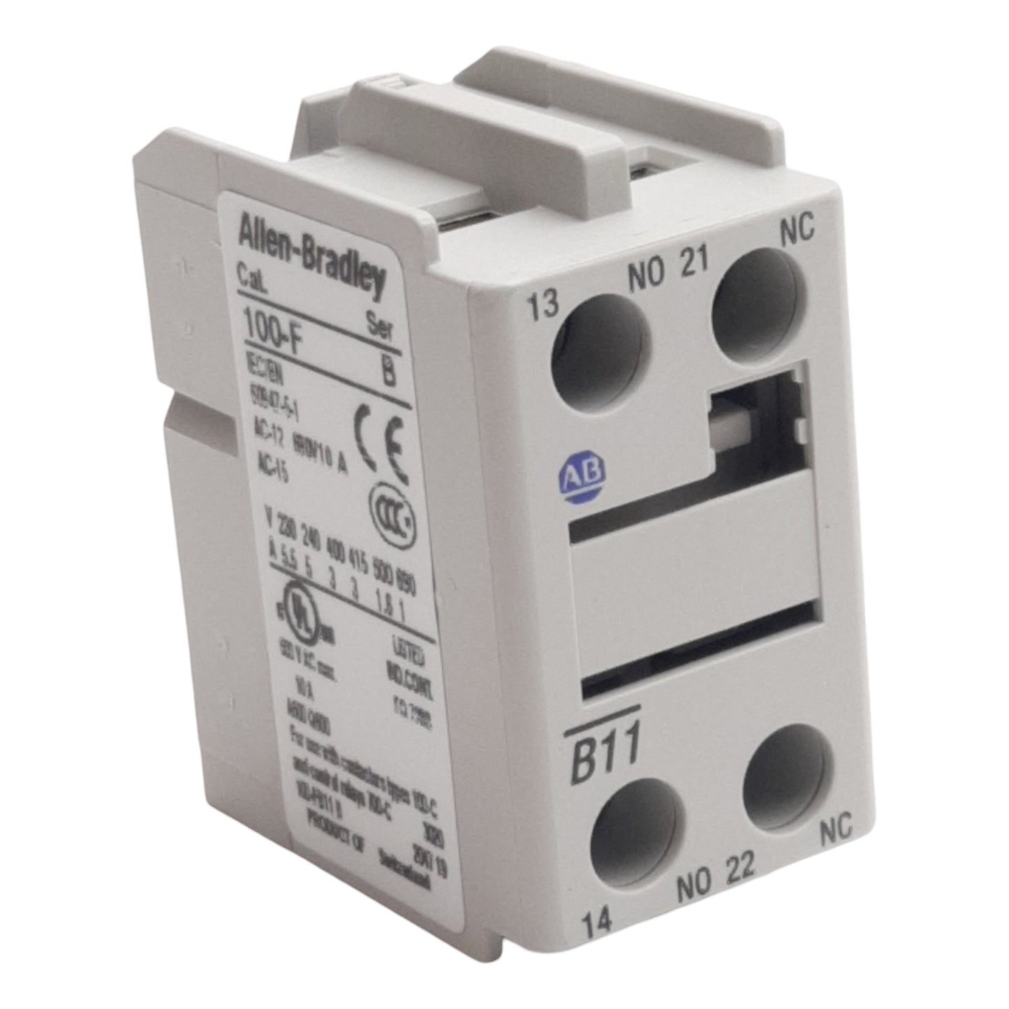 New Allen Bradley 100-FB11 Auxiliary Contact Block, 2-Pole, 1NO + 1NC, 10A 600VAC