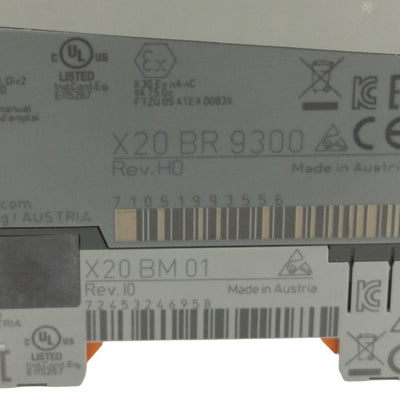 Used B&R Automation X20BR9300 X2X Link Bus Receiver 24VDC 0.7 Amp w/ X20BM01 Module