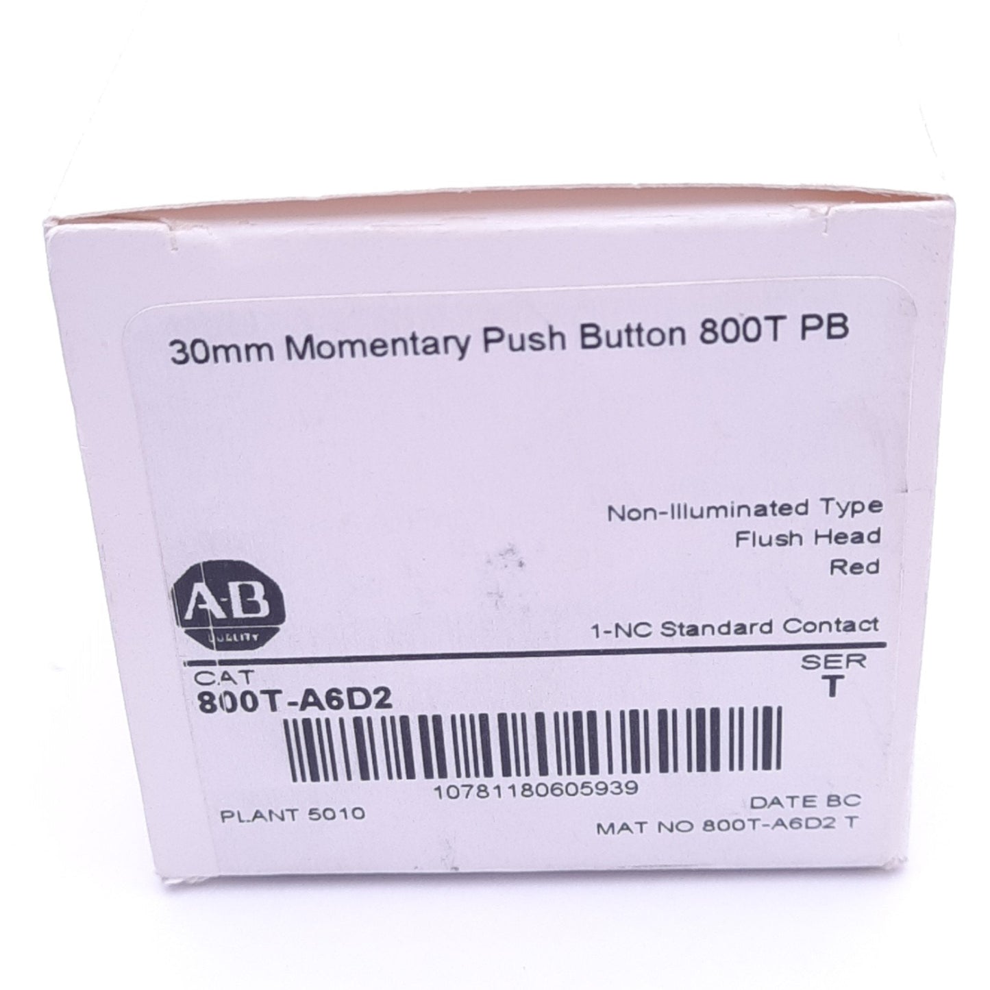 New Allen Bradley 800T-A6D2 Flush Push Button Switch, ø30mm, 1NC, 600VAC 10A