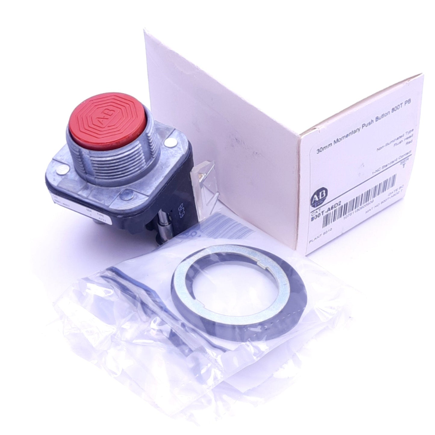 New Allen Bradley 800T-A6D2 Flush Push Button Switch, ø30mm, 1NC, 600VAC 10A