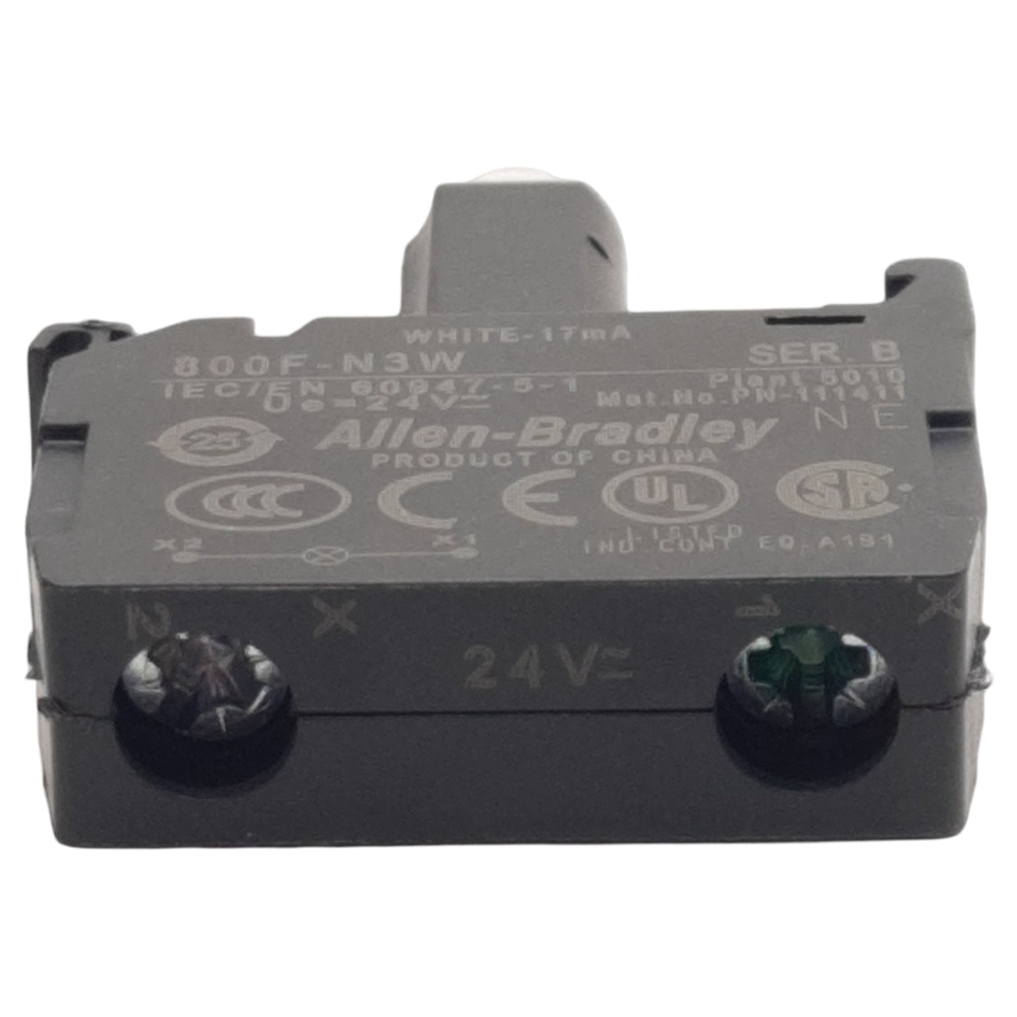 Used Allen Bradley 800F-N3W LED Module, White 17mA, 24VAC/VDC, 22mm, Latch Mount