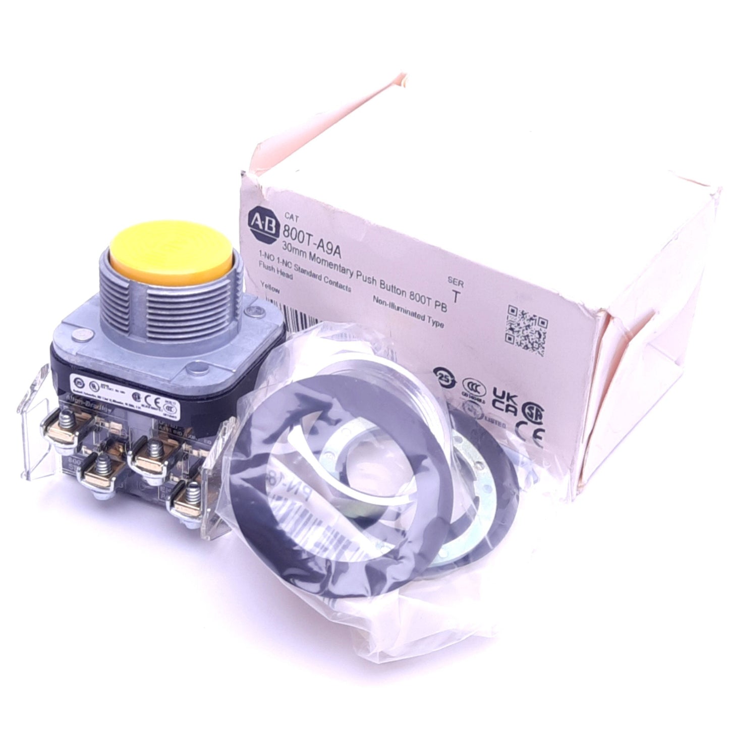 New Allen Bradley 800T-A9A Push Button Switch, ø30mm, 1NO 1NC, 600VAC 10A, Momentary