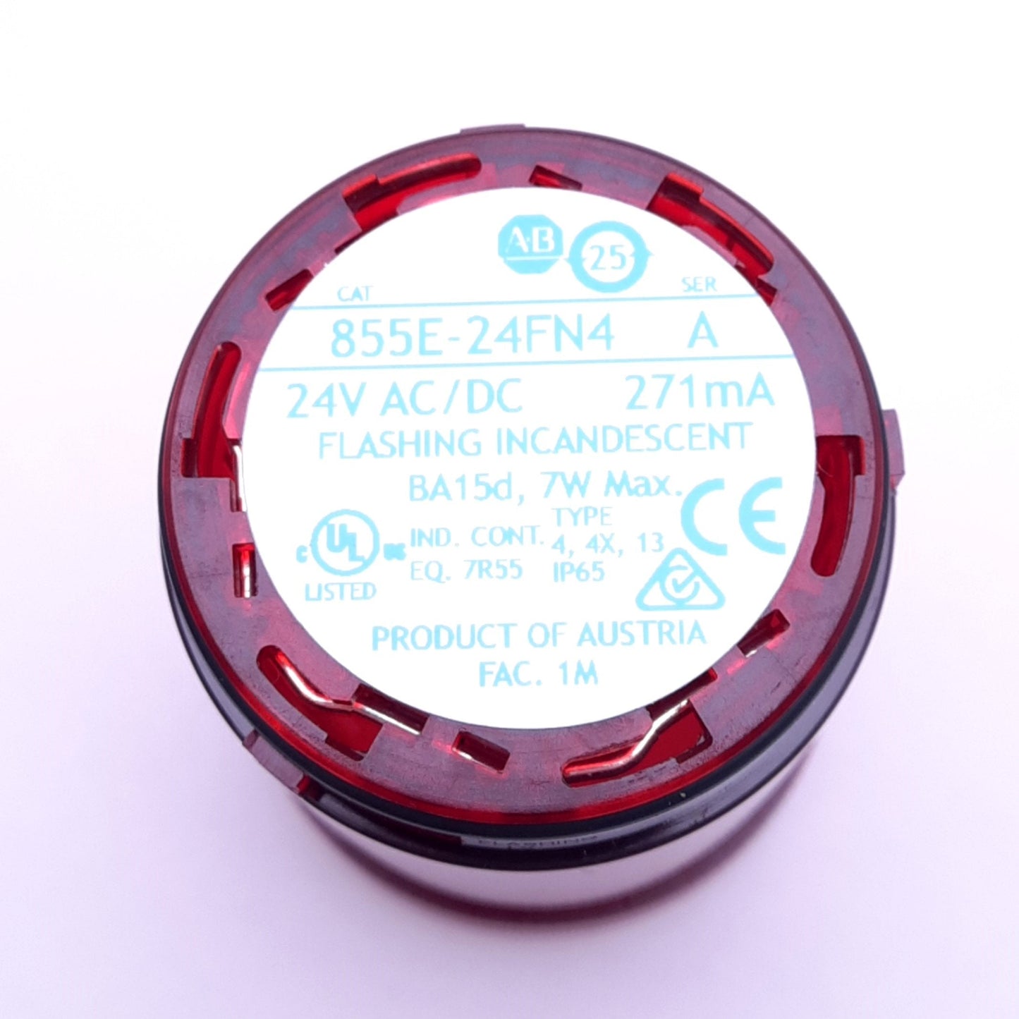 New Allen Bradley 855E-24FN4 Red Flashing Incandescent Module, ø50mm, 24V AC/DC