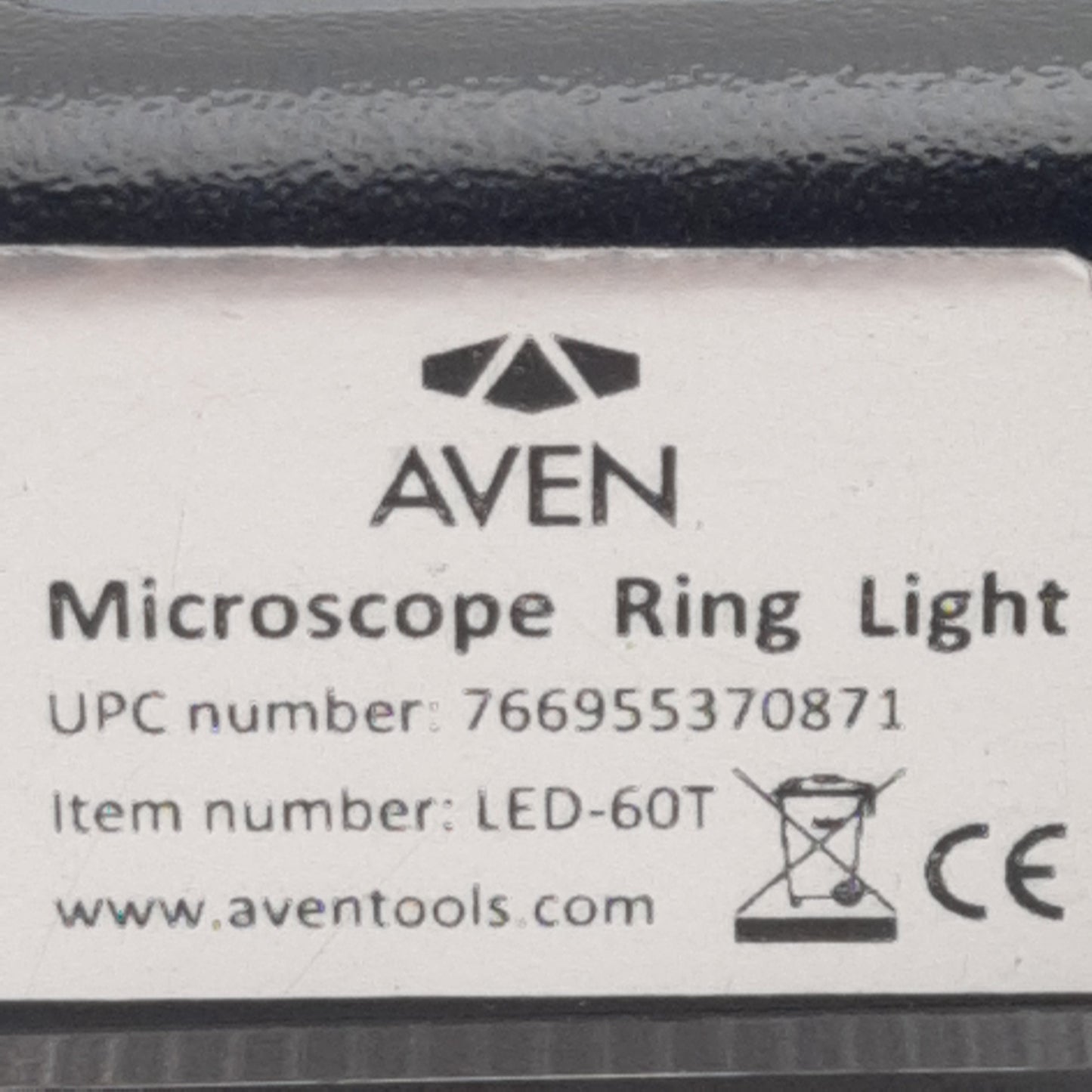 Used Aven LED-60T Microscope Ring Light, 12VDC 4W, 5500K White, ø62mm, 50-160mm Range