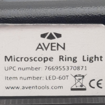 Used Aven LED-60T Microscope Ring Light, 12VDC 4W, 5500K White, ø62mm, 50-160mm Range
