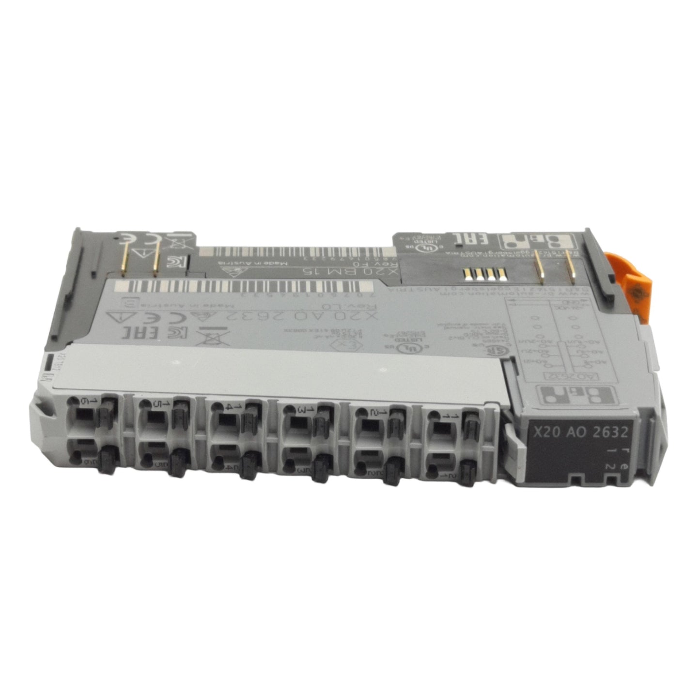 Used B&R X20A02632 I/O PLC Module, 2 Analog Outputs, +/-10V or 0-20mA, 16-bit