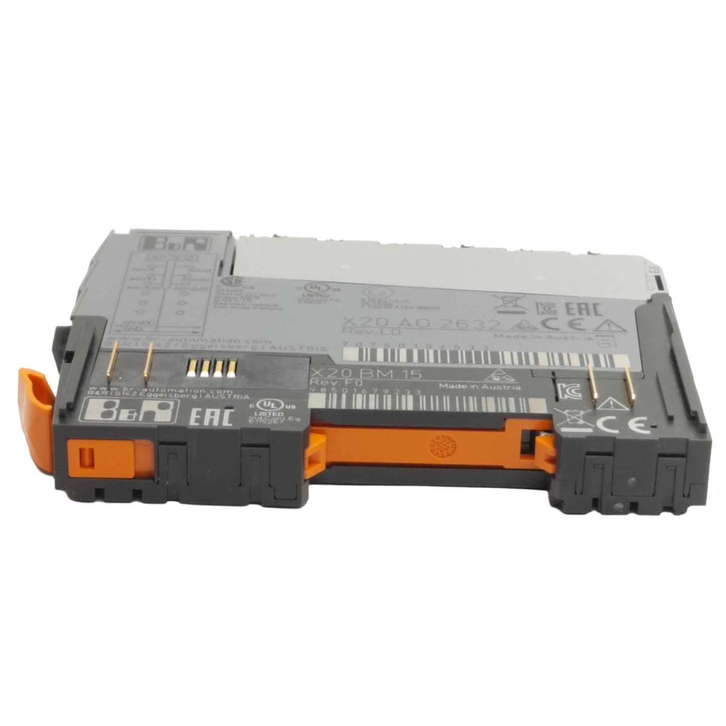 Used B&R X20A02632 I/O PLC Module, 2 Analog Outputs, +/-10V or 0-20mA, 16-bit