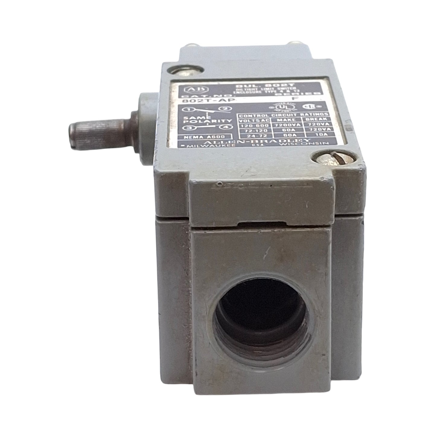 Used Allen Bradley 802T-AP Oiltight Spring Return Limit Switch, 10A 120-600VAC