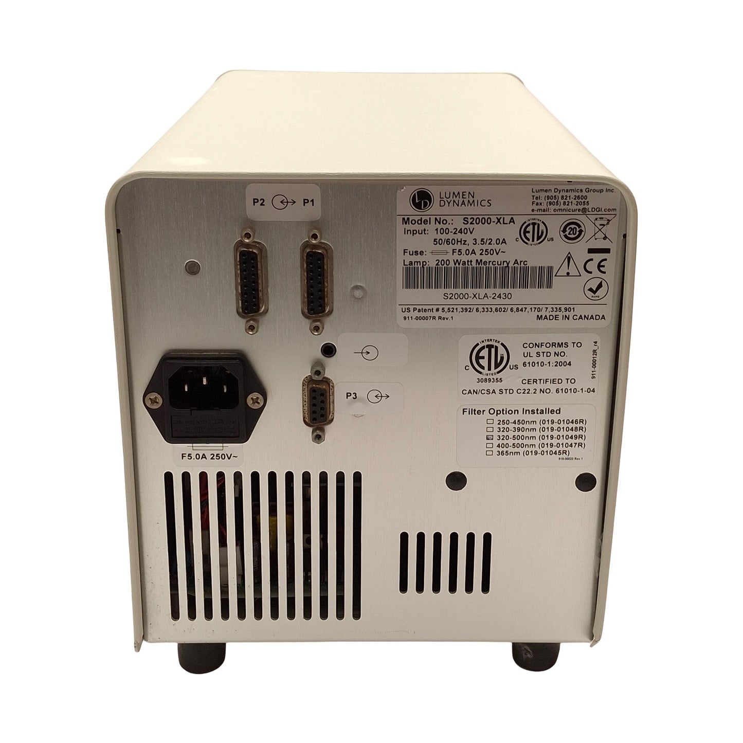 Used LDGI S2000-XLA OmniCure UV Curing System, 320-500nm, 40W/cm², 120-240VAC, 909hrs