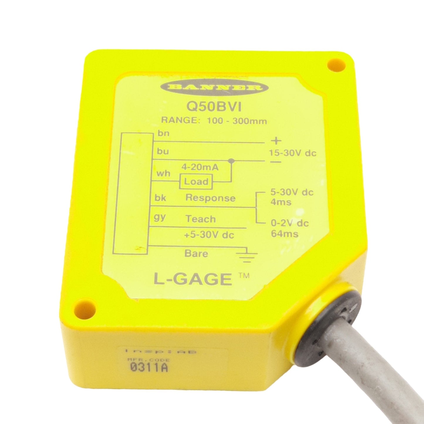 New Banner Q50BVI L-GAGE LED Measurement Sensor, 100-300mm Range, 15-30VDC, 4-20mA