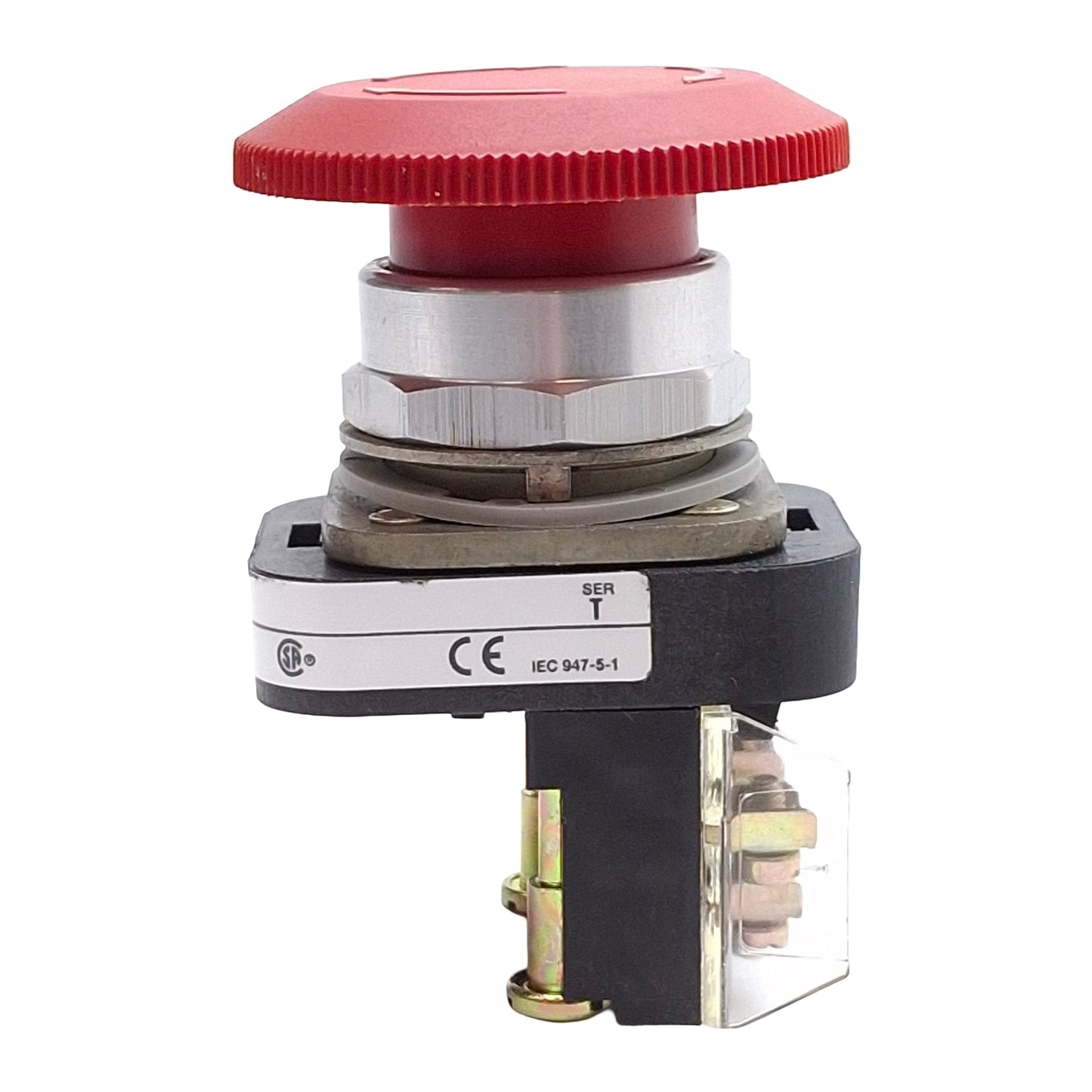 Used Allen Bradley 800T-FXT6A Red Pushbutton, Push-Pull/Twist-to-Reset, 1NO+1NC, 600V