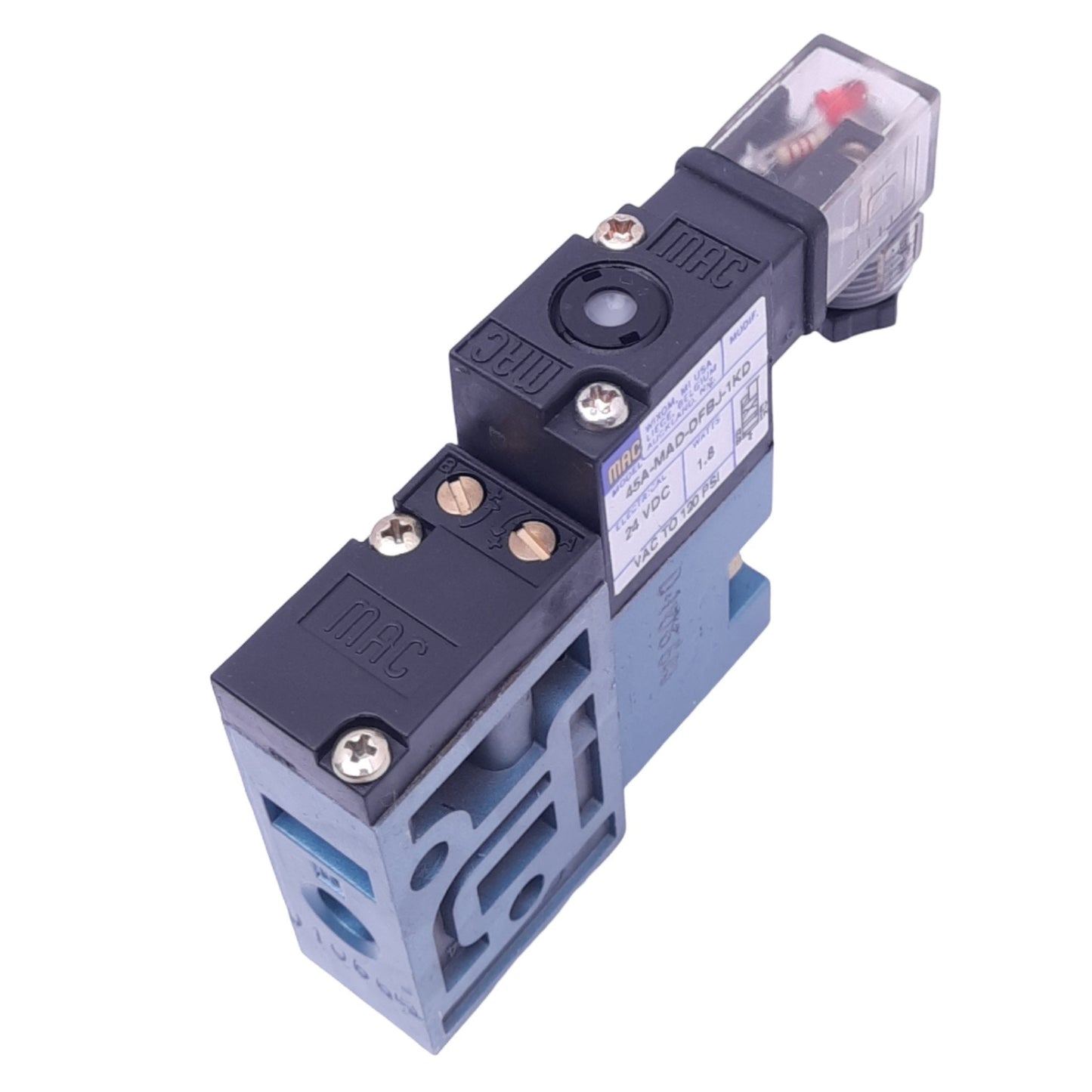 New MAC 45A-MAD-DFBJ-1KD Solenoid Valve, 4/2-Way, 120psi, 1/8in NPT, 24VDC Coil