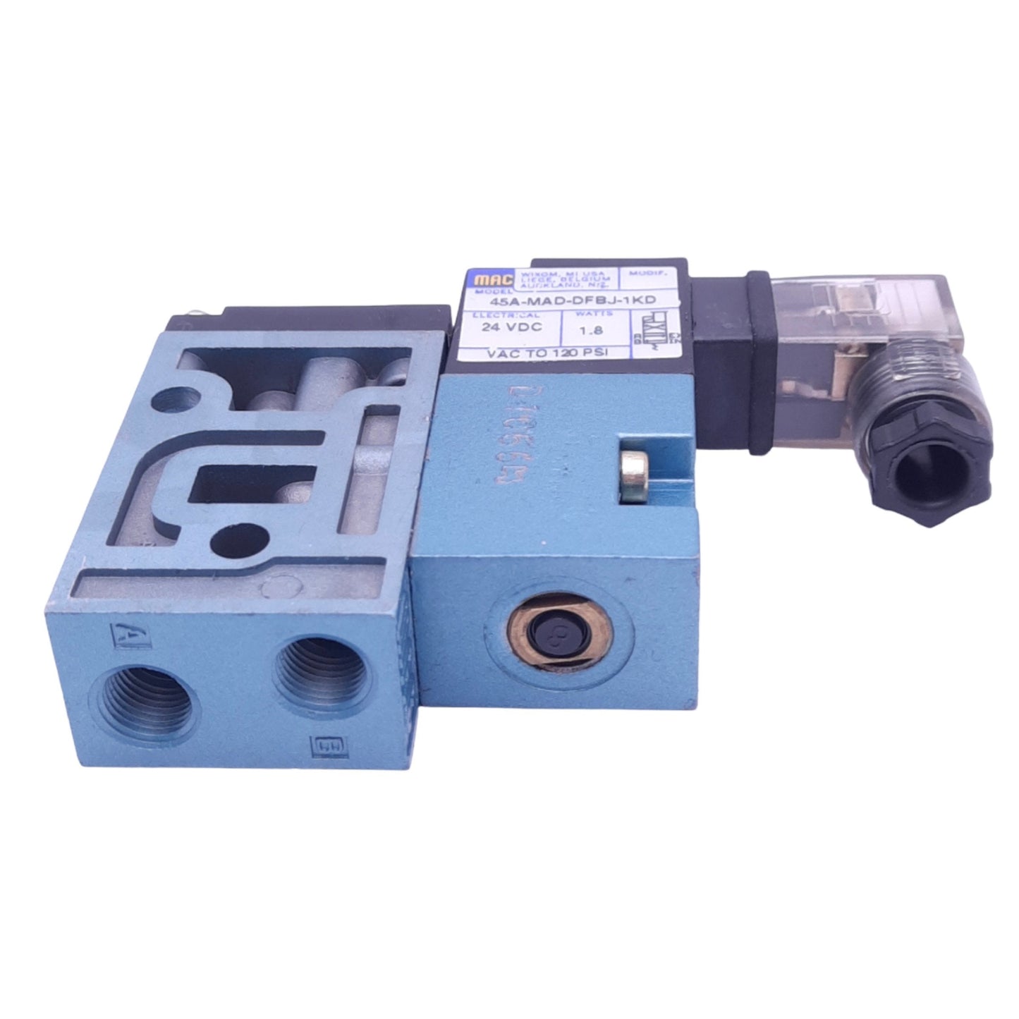 New MAC 45A-MAD-DFBJ-1KD Solenoid Valve, 4/2-Way, 120psi, 1/8in NPT, 24VDC Coil