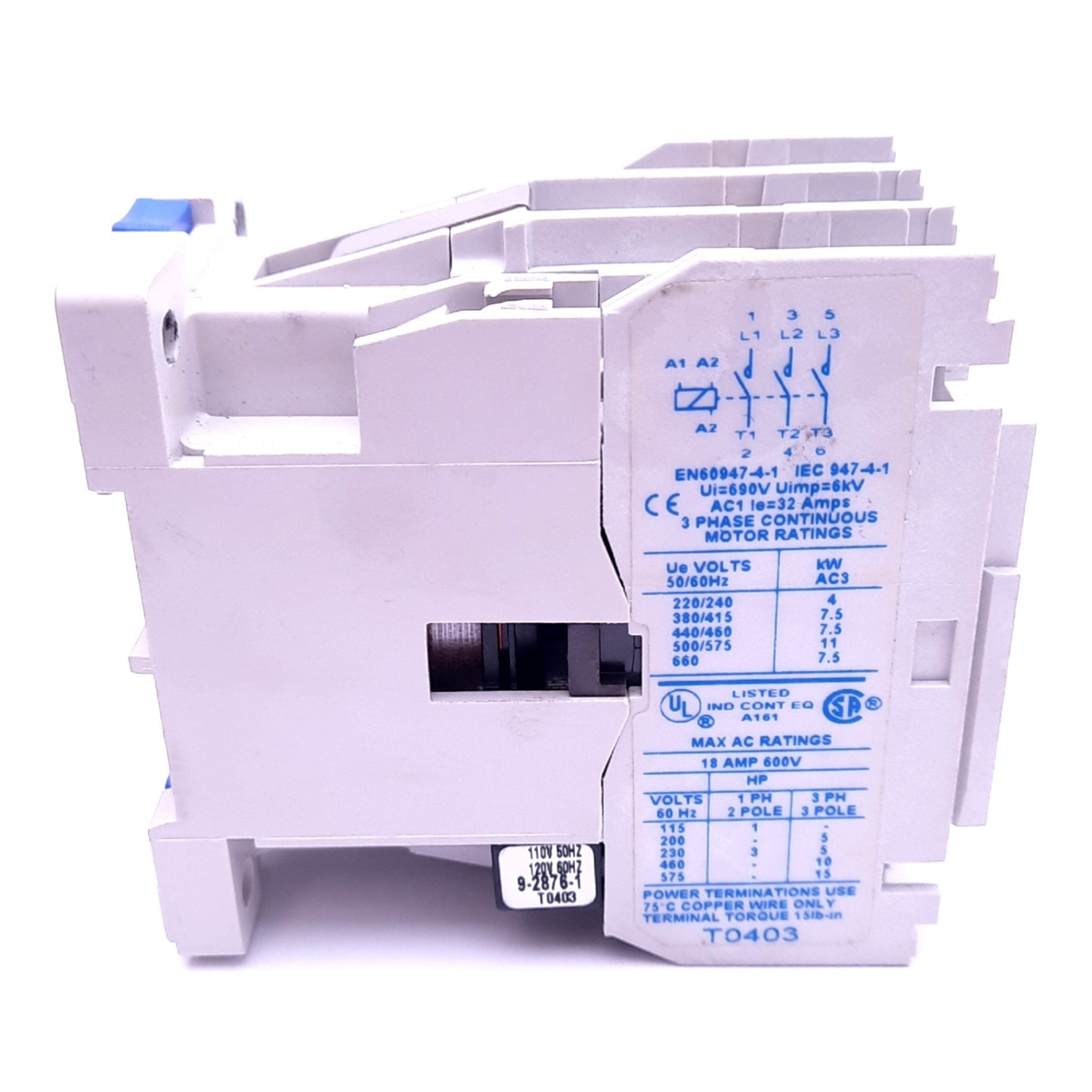 Used Cutler-Hammer AE16DN0 Motor Starter, 3-Pole, 1NO Aux, 660V 18A, 110/120VAC Coil
