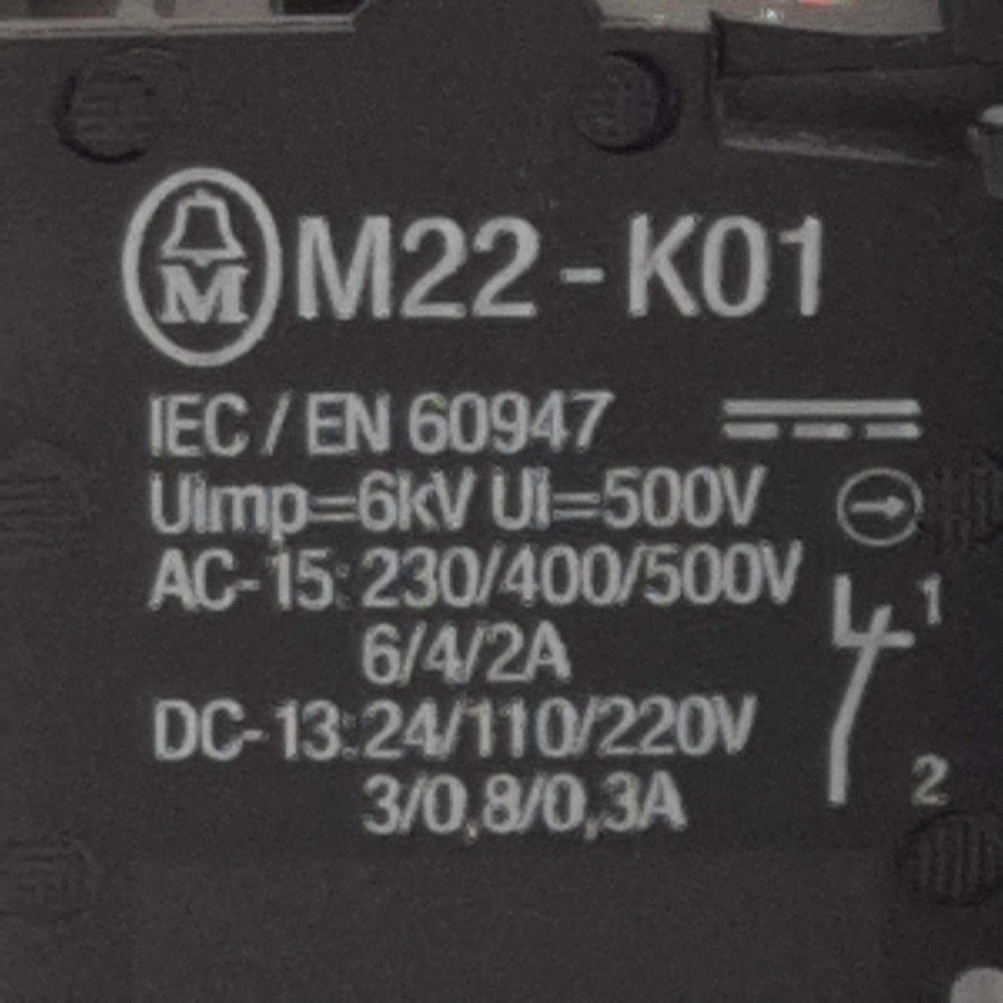 Used Eaton Moeller M22-PV-K01 Emergency Stop Push Button, 1N.C., 10A 600VAC, 22mm