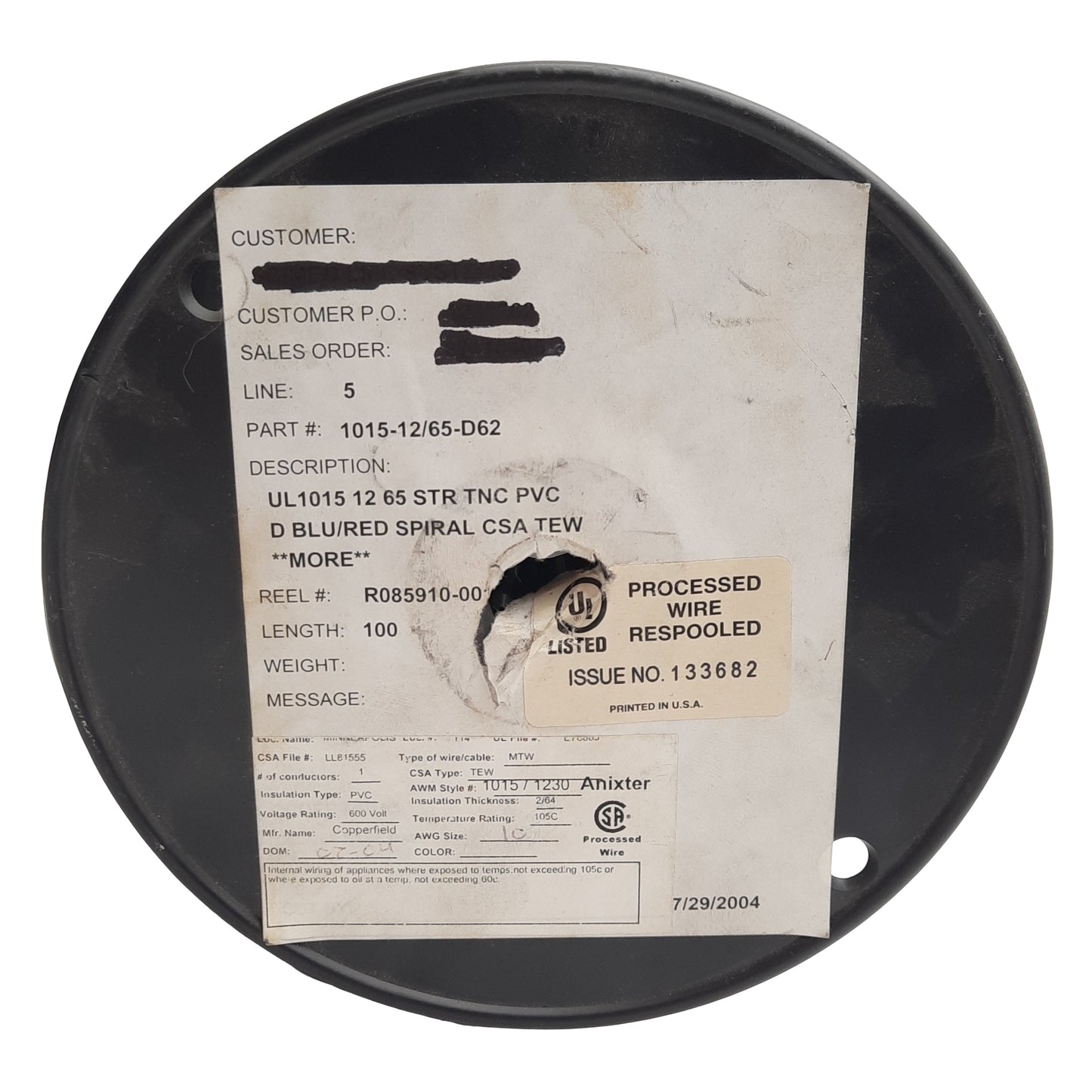 New Copperfield 1015-12/65-D62 Hookup Wire, 12 Gauge, 600V, 100ft, TNC