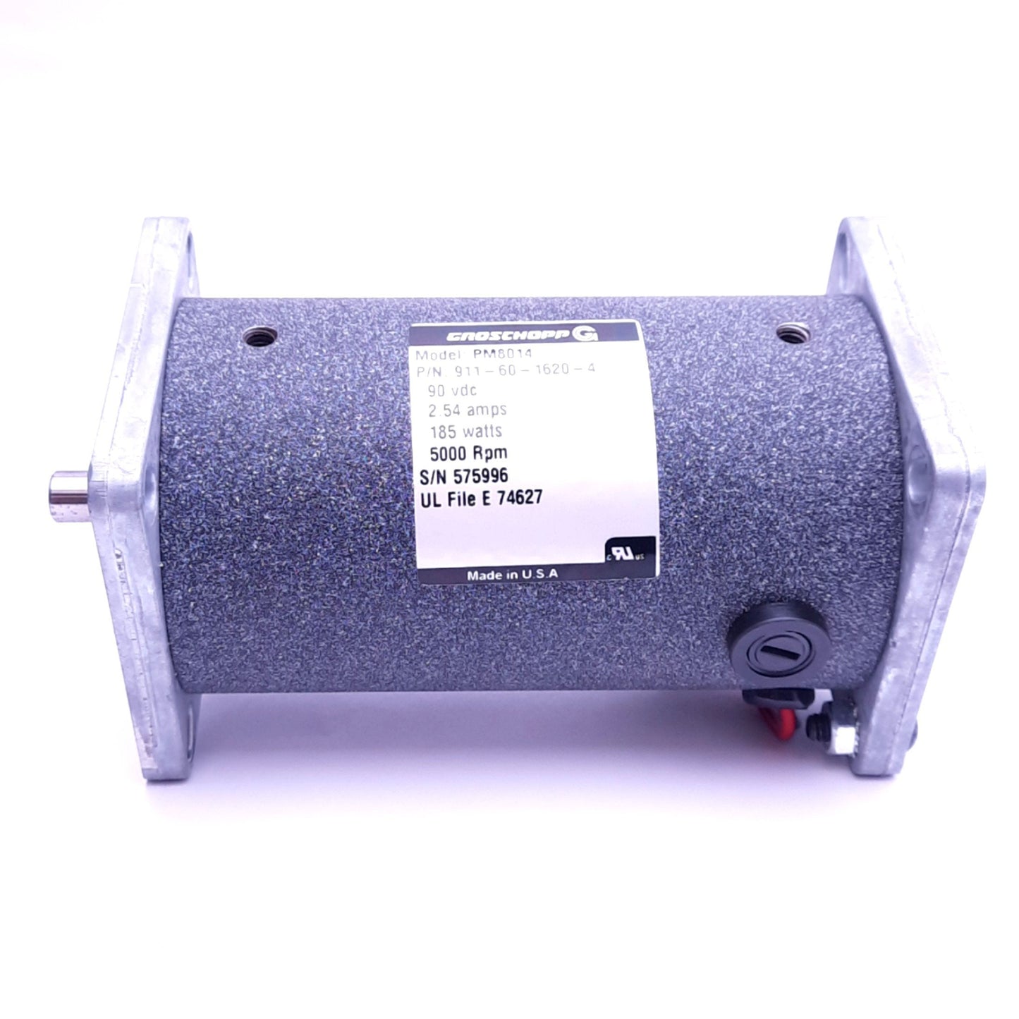 Used Groschopp PM8014 911-60-1620-4 Brushed DC Motor, 90VDC 2.54A, 185W, 5000rpm Max