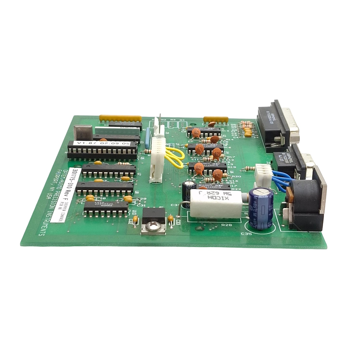 Used Optem/Avimo 301775-310 Stepper Motor Control Board, DB25, DB9, DIN 8-Pin