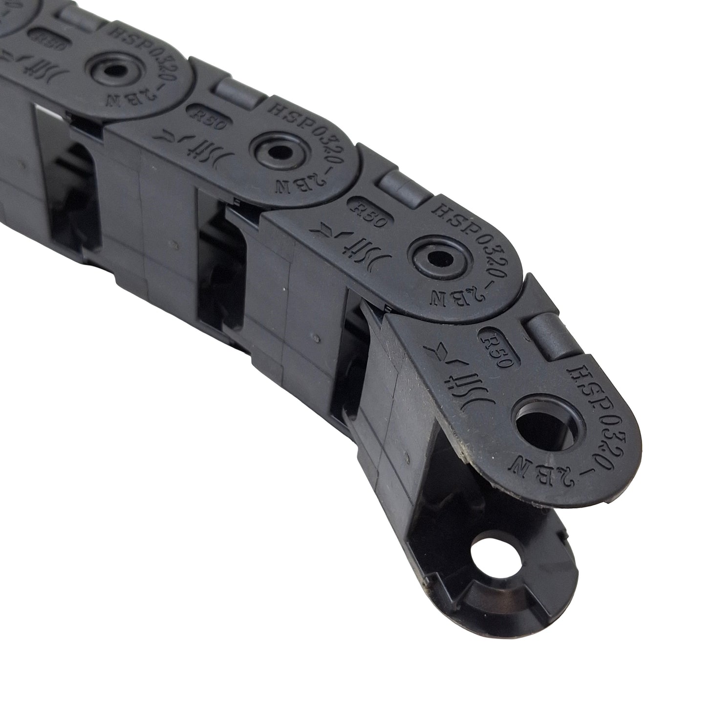 Used Hanshin HSP0320-2BN Energy Chain 24x19mm Inner, 50mm Radius, 12ft Long *No Ends*