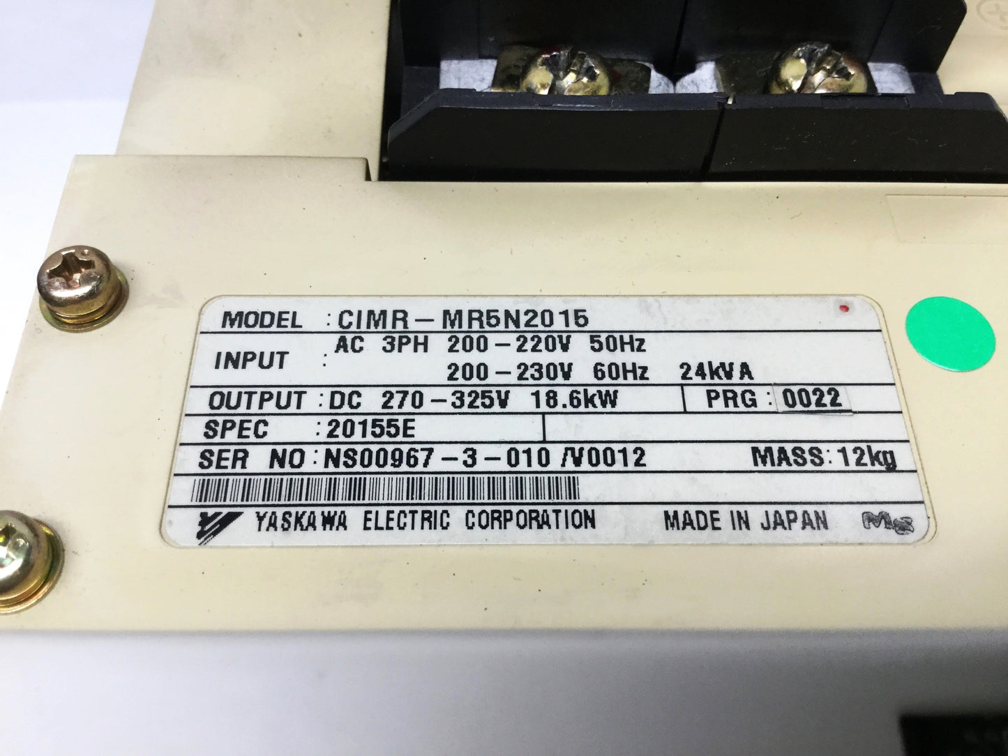 Used Yaskawa CIMR-MR5N2015 Varispeed Converter 200-230VAC In, 3PH 270-325VDC 15kW Out
