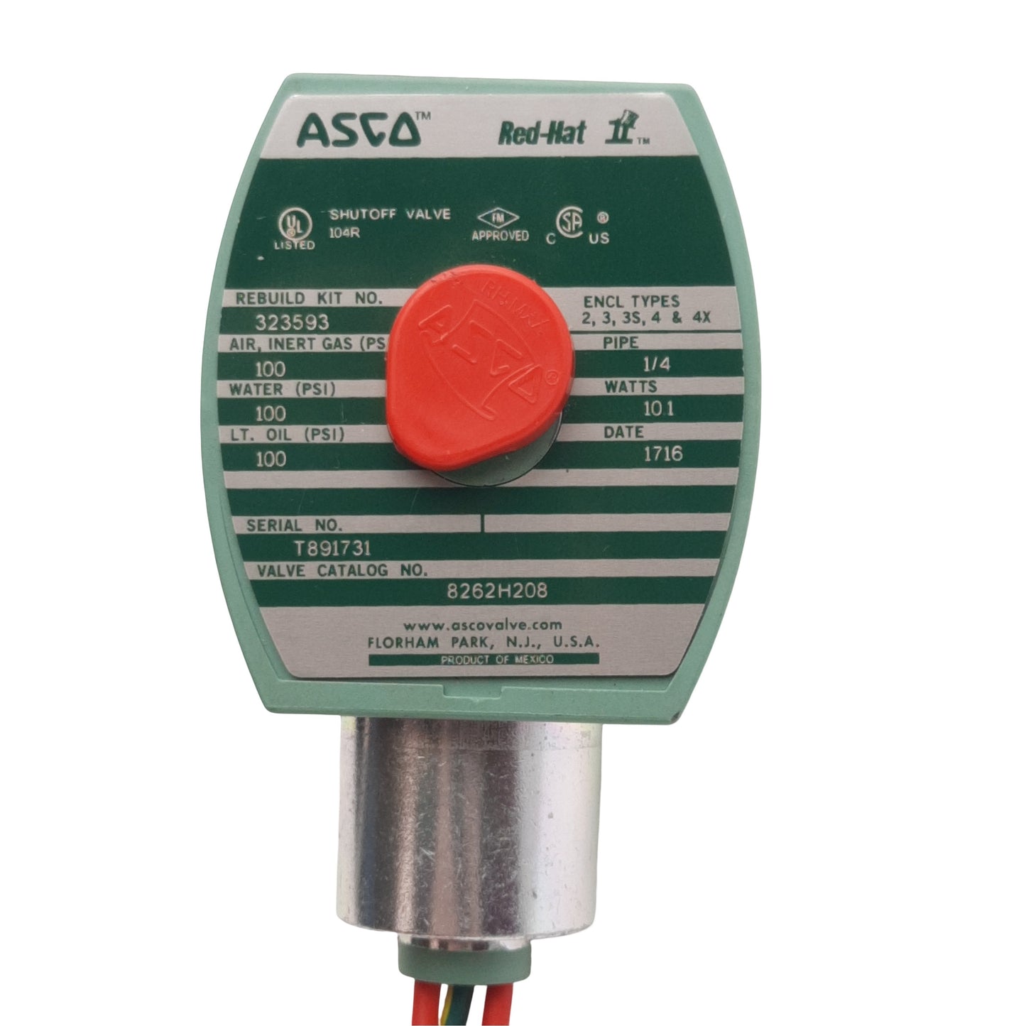 Used Asco 238610-058-D MP-C-080, Red-Hat Solenoid Valve 100psi 1/4in NPT, 120VAC Coil