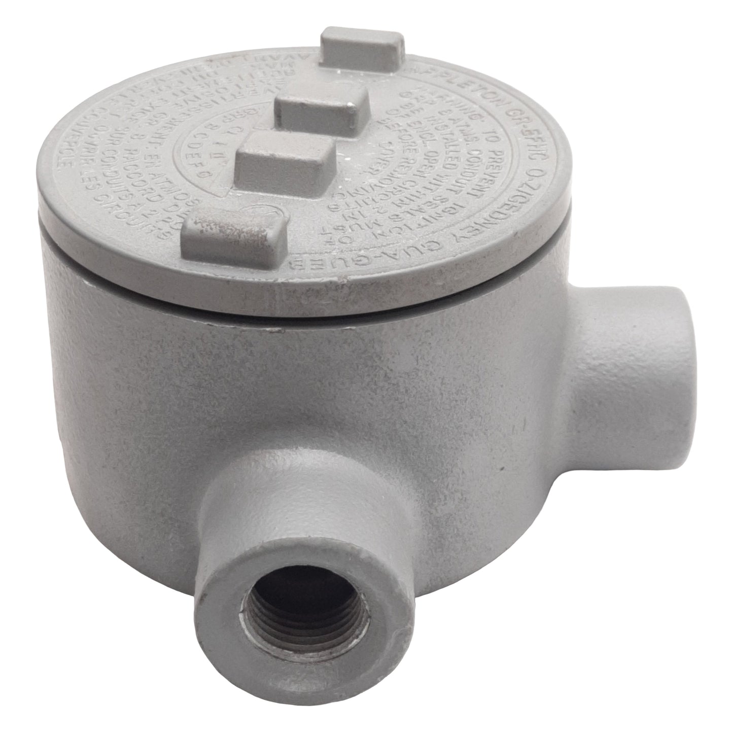 Used Appleton GR-EFHC Conduit Outlet Box Type 3 & 4, 3x 1/2in NPT Female, ø86mm ID