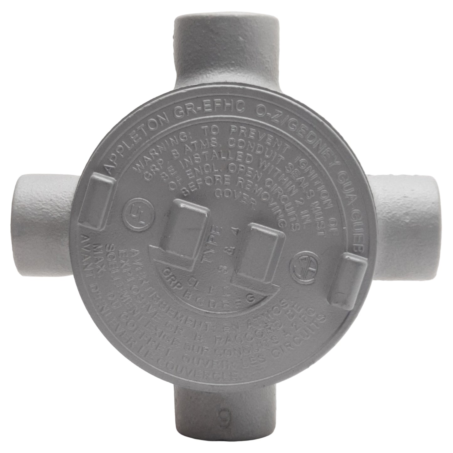 Used Appleton GR-EFHC Conduit Outlet Box, Type 3 & 4, 4x 3/4in NPT Female, ø86mm ID