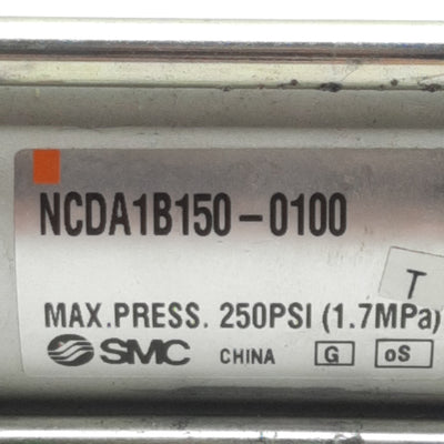 Used SMC NCDA1B150-0100 Pneumatic Cylinder ø1.5in Bore, 1in Stroke, 250psi, 3/8in NPT