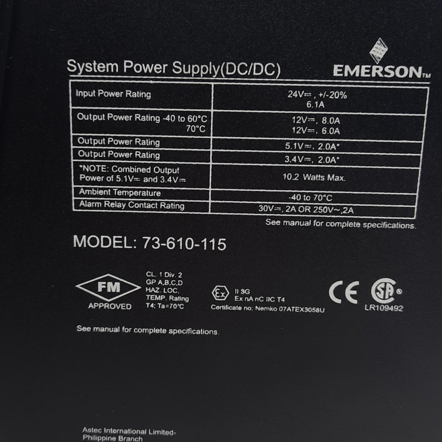New Emerson 73-610-115 Delta V System Power Supply, Input 24VDC 6.1A Output 12VDC 8A