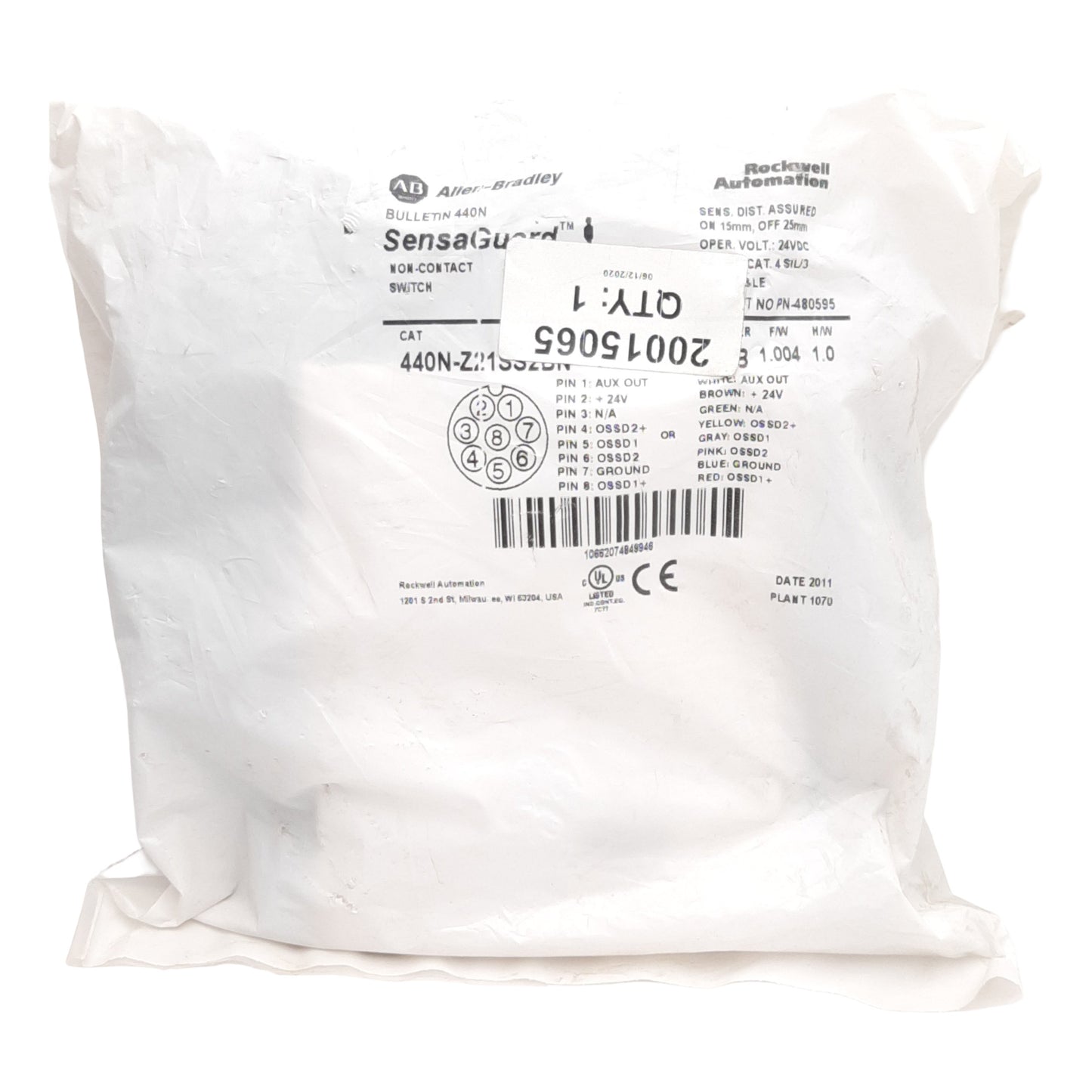 New Allen Bradley 440N-Z21SS2BN SensaGuard Sensor PNP 2NC 1NO, 25mm Range 24VDC, 10m